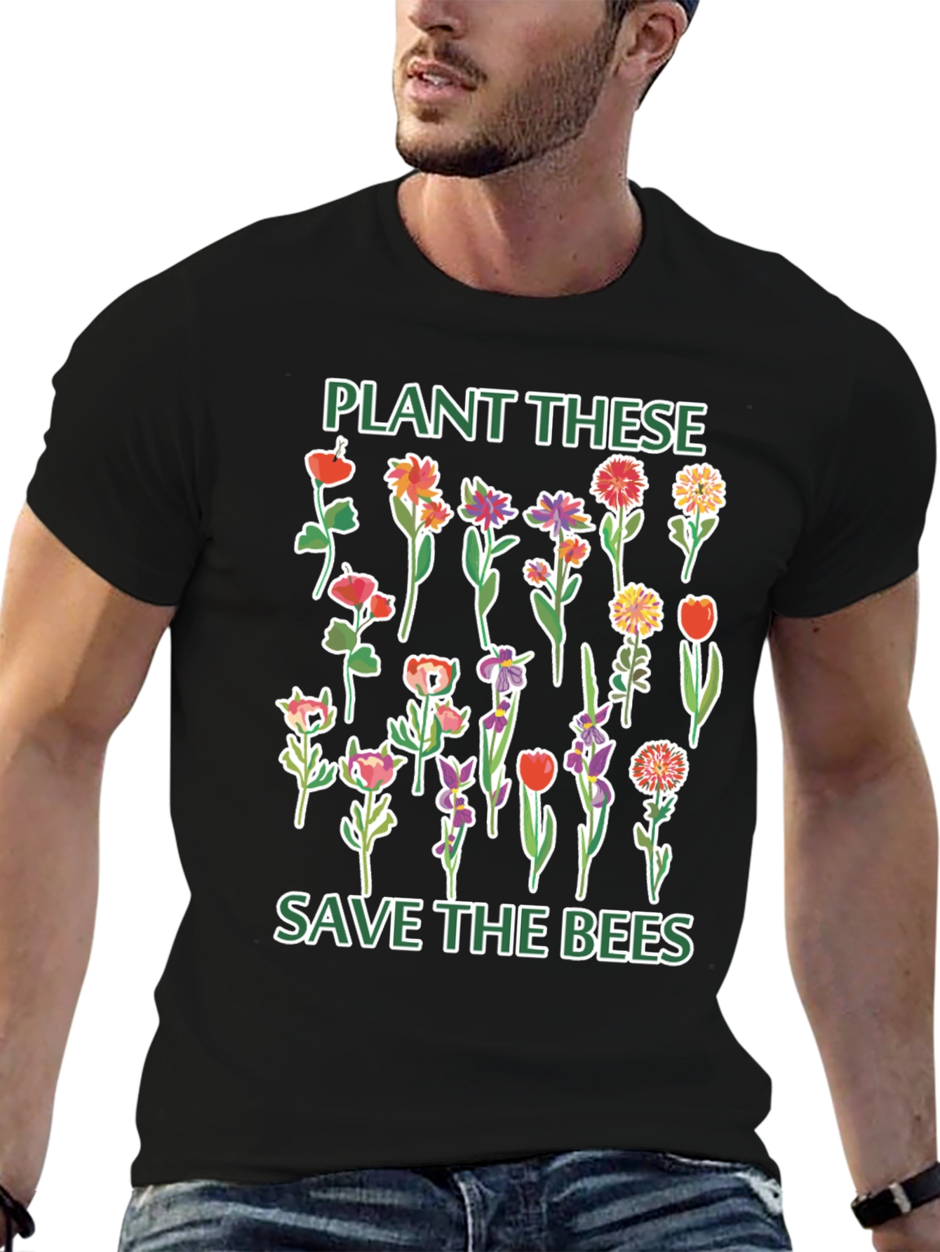 Black Plant These Save The Bees Graphic Tee view 6
