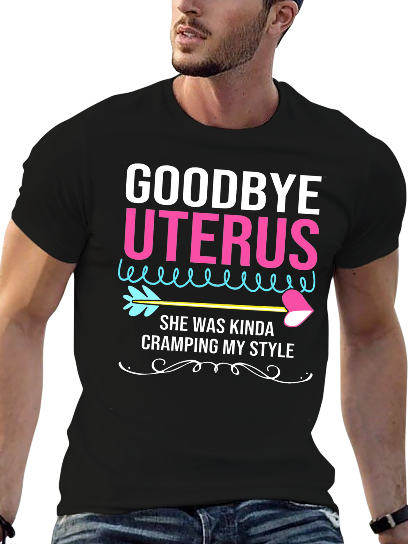 Black Goodbye Uterus Humor Graphic Tee view 6