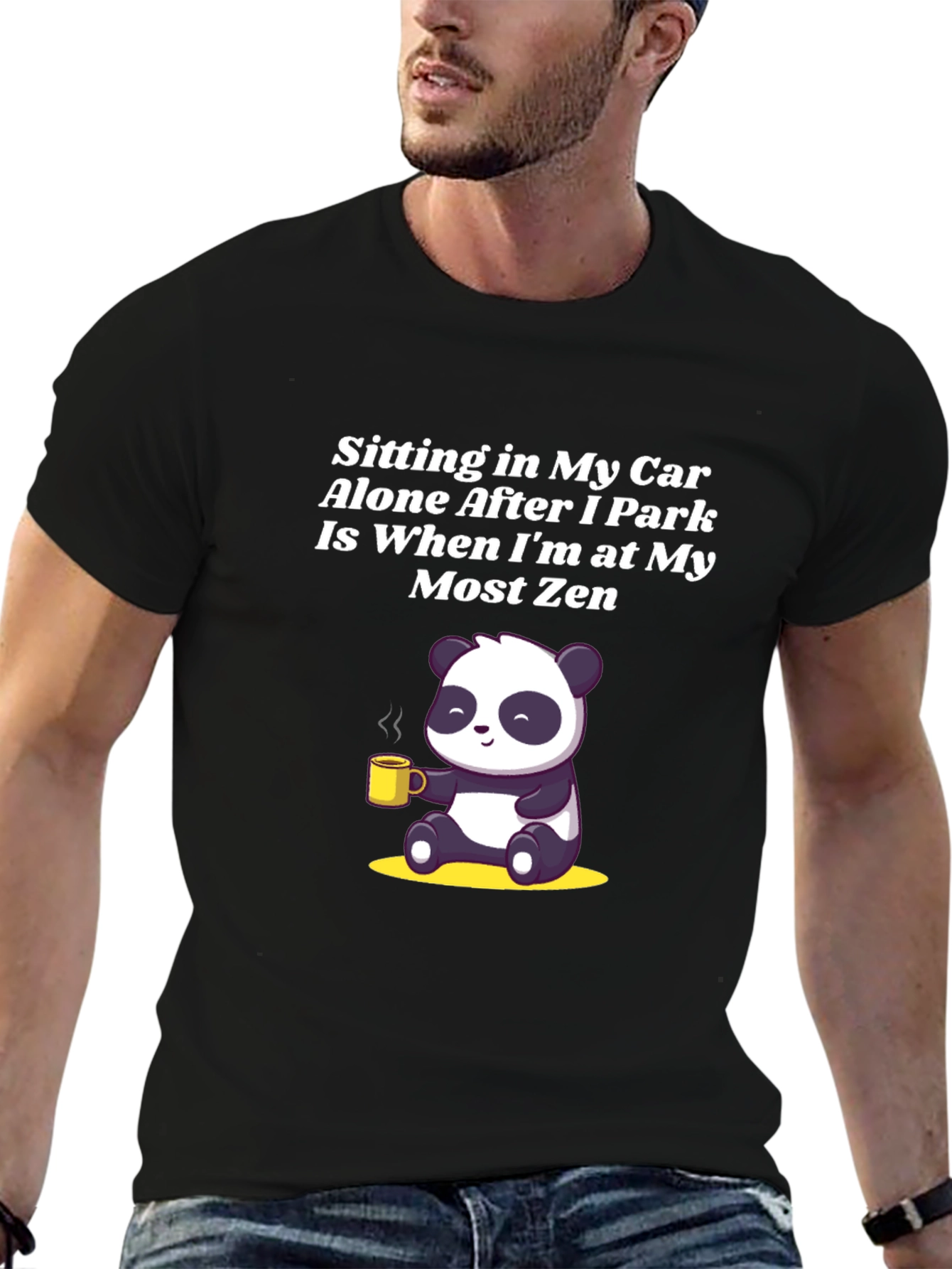 Black Zen Panda T-Shirt - Sitting in My Car view 6