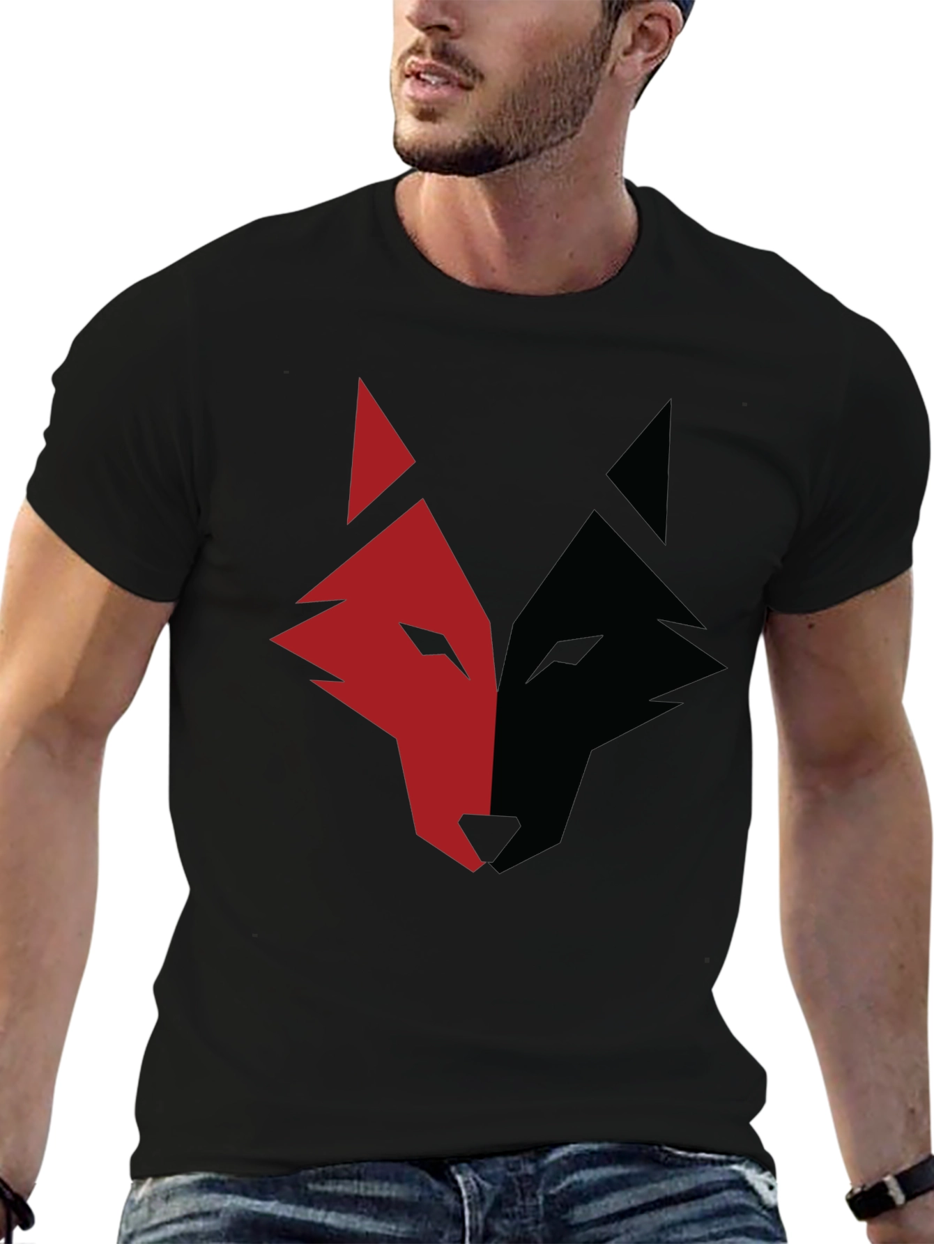 Black Red and Black Wolf Graphic Print T-Shirt view 6