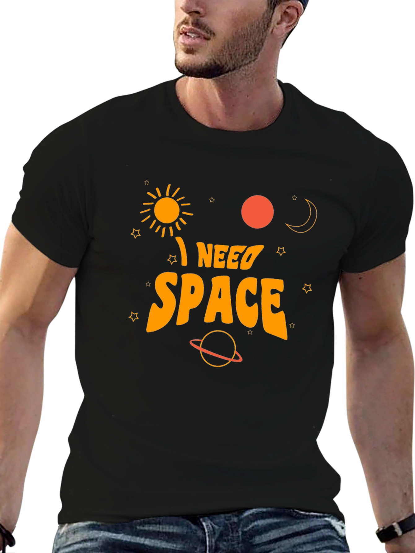 Black I Need Space Graphic Tee - Black Cotton T-Shirt view 6