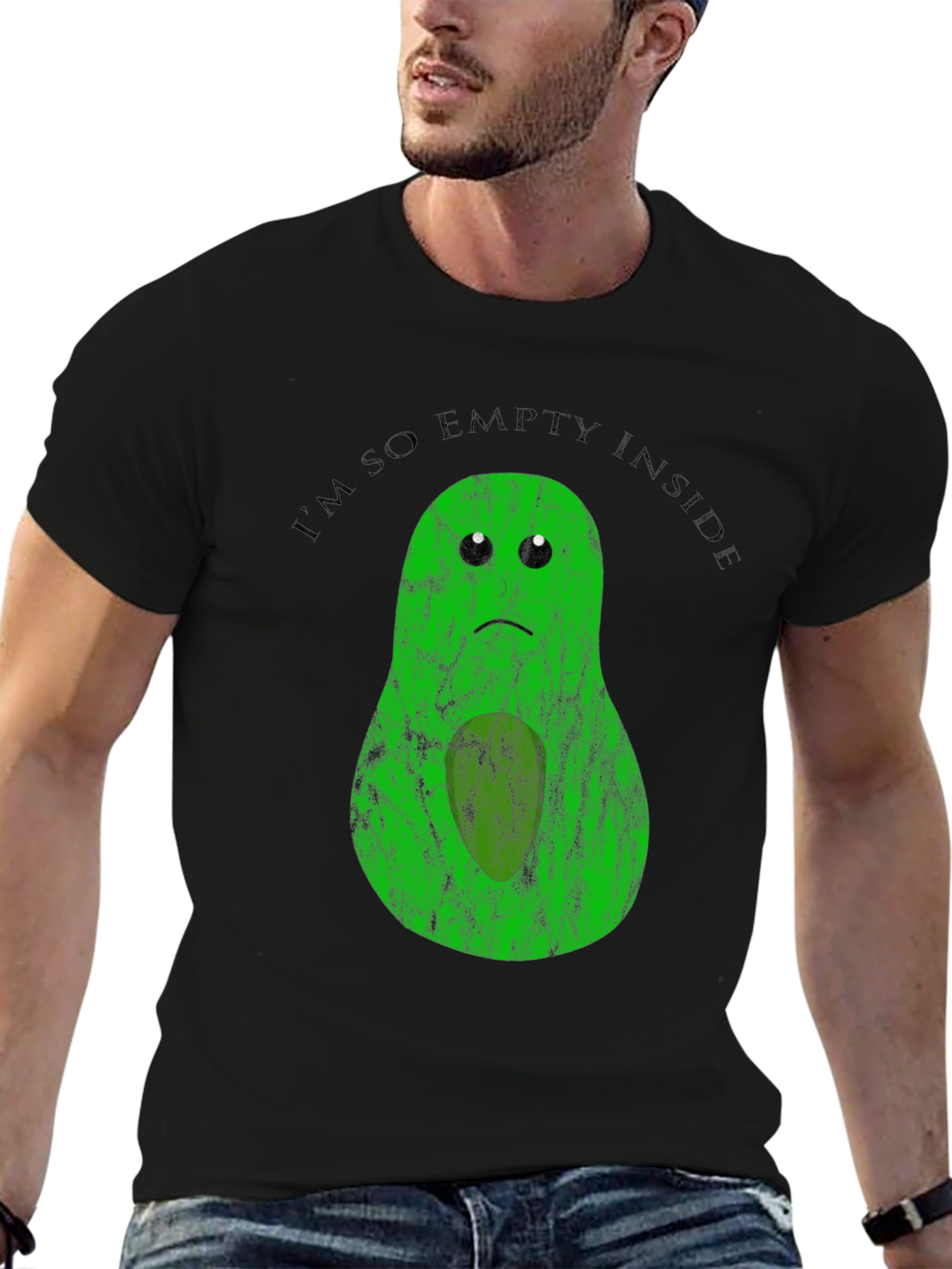 Black Sad Avocado T-Shirt - Empty Inside Graphic Tee view 6