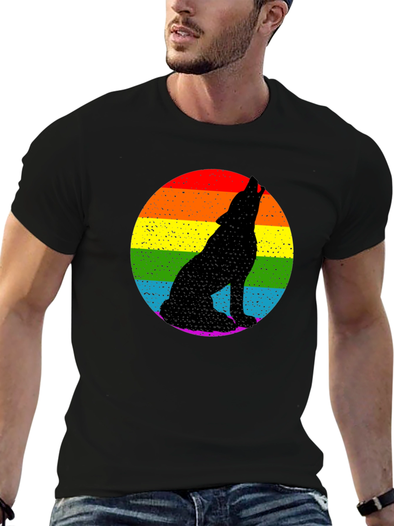 Black Rainbow Wolf Graphic Tee - Black Pride T-Shirt view 6