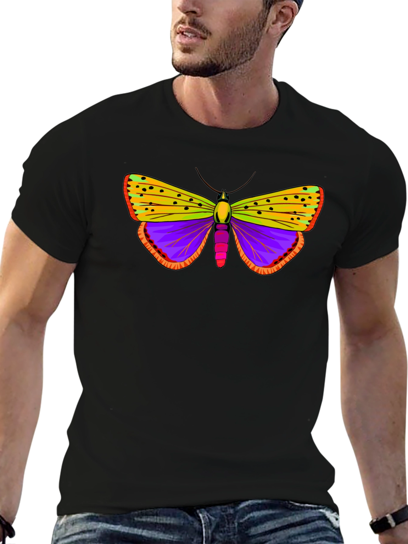 Black Butterfly Graphic Print Black T-Shirt view 6