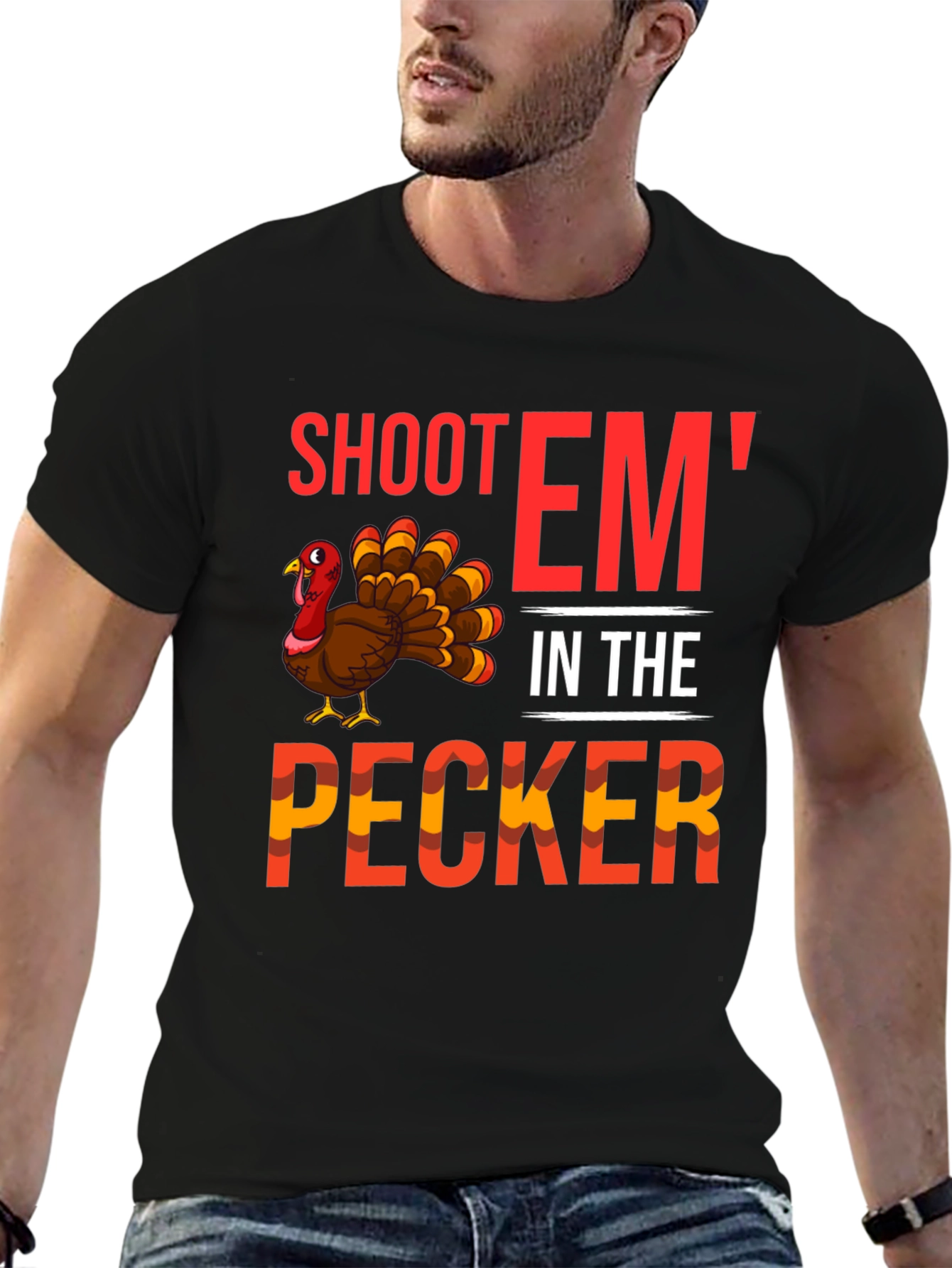 Black Shoot 'Em In The Pecker Turkey Graphic Tee view 6
