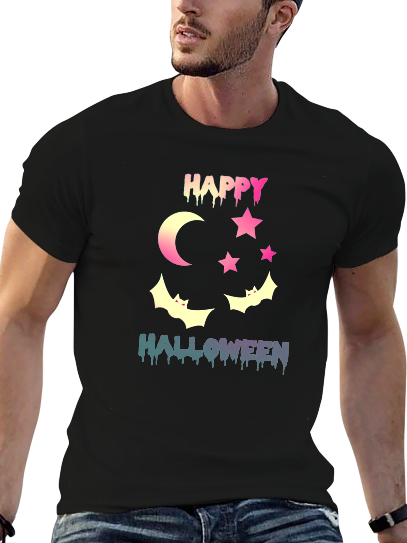 Black Happy Halloween Graphic T-Shirt view 6