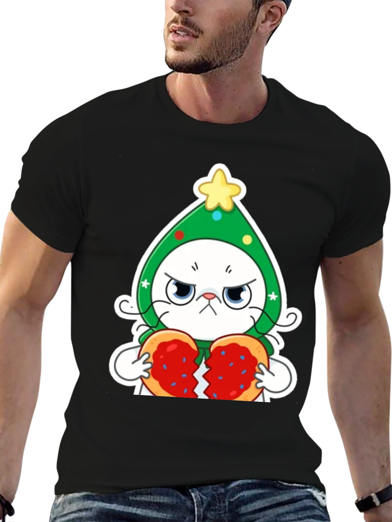 Black Grumpy Christmas Cat Unisex T-Shirt view 6