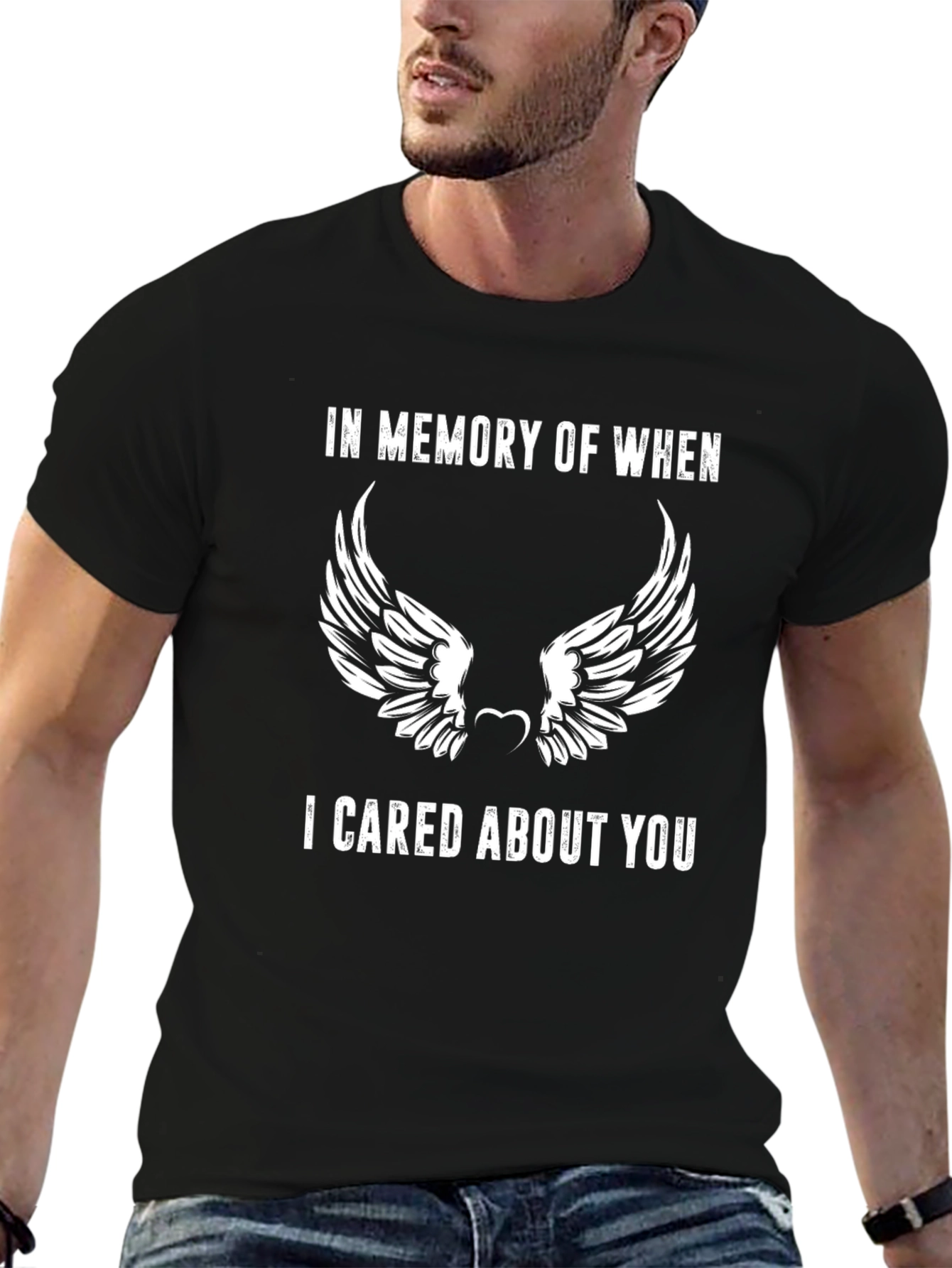 Black Funny "In Memory Of When I Cared About You" T-Shirt view 6