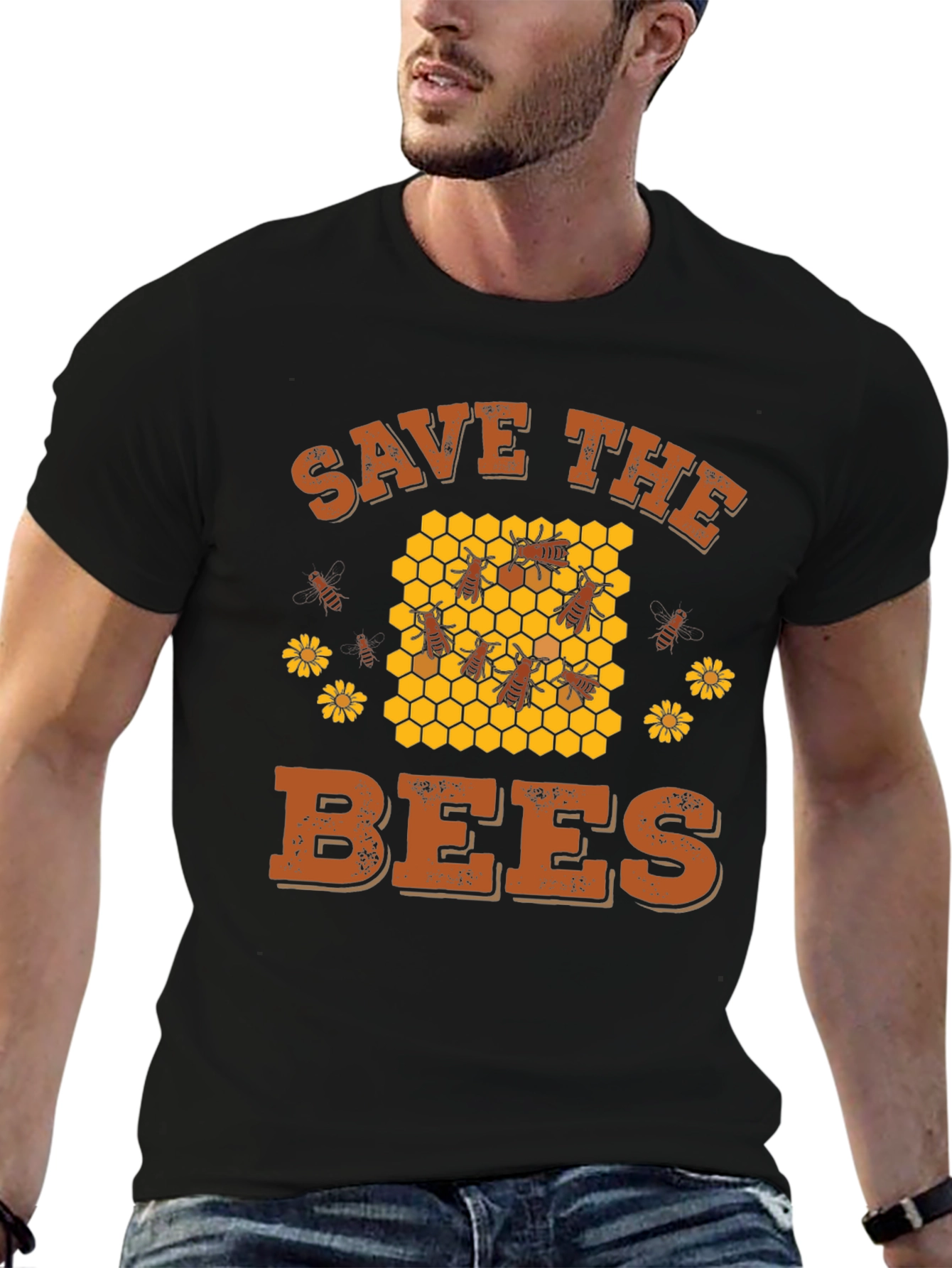 Black Save the Bees Graphic Tee - Black view 6