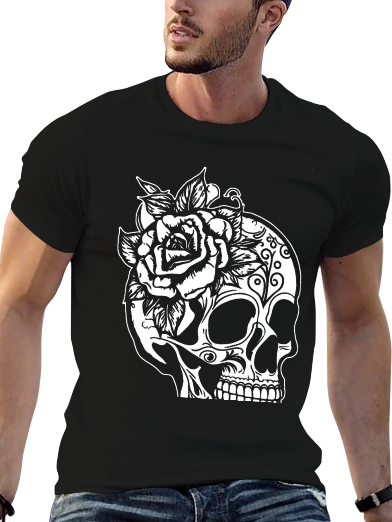 Black Skull & Rose Graphic Tee - Gothic Style view 6