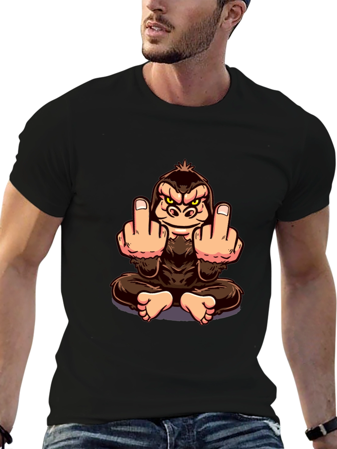 Black Rude Monkey Graphic Tee - Black Crew Neck T-Shirt view 6