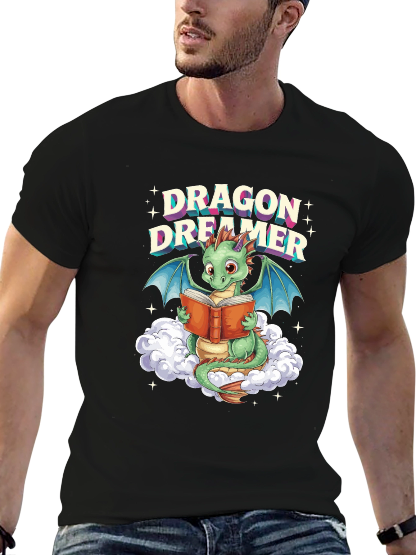 Black Dragon Dreamer T-Shirt - Book Lover Fantasy Tee view 6