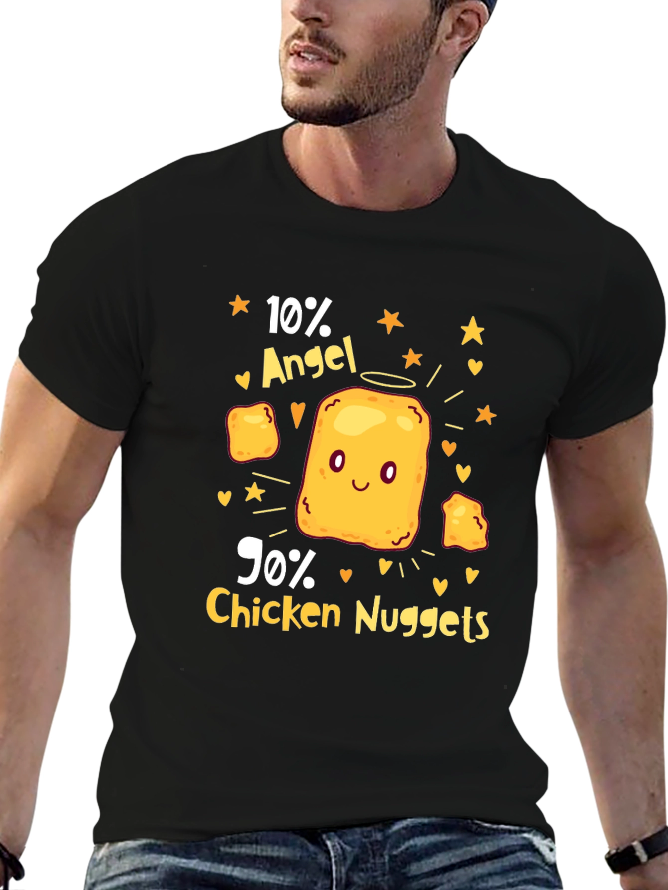 Black Funny 10% Angel 90% Chicken Nuggets Black T-Shirt view 6