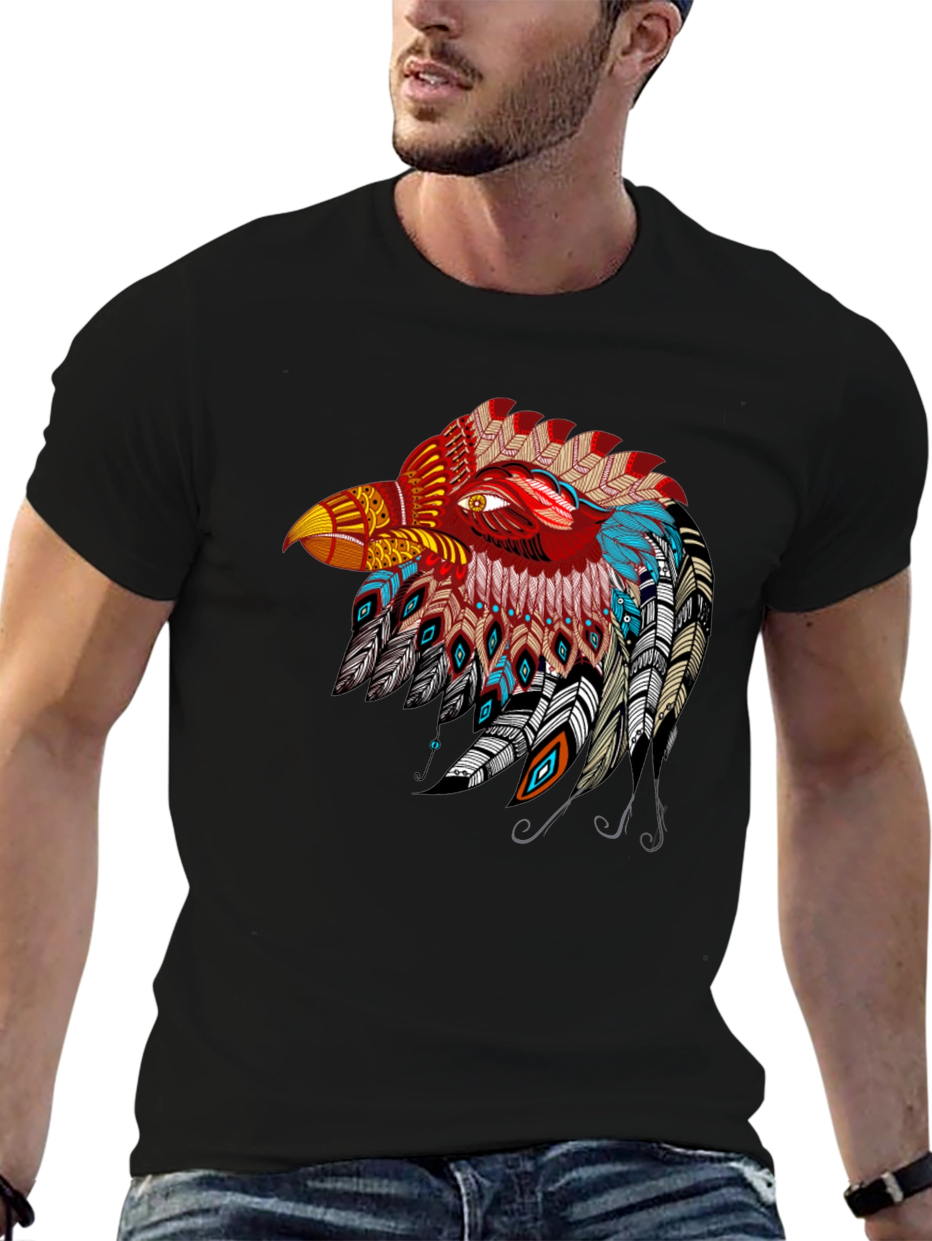 Black Tribal Eagle Graphic Black T-Shirt view 6