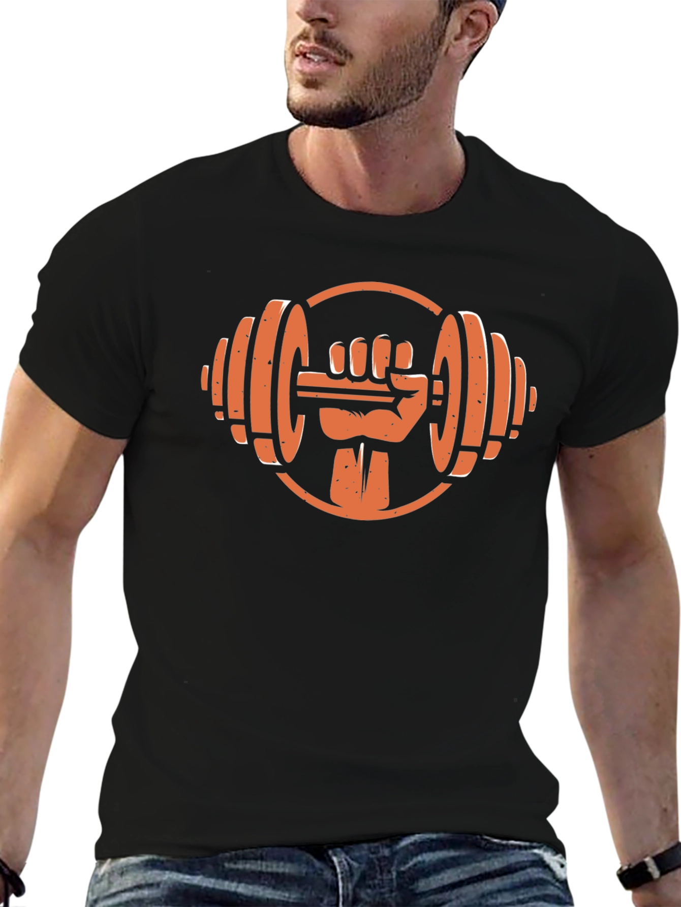 Black Workout Hand Dumbbell Graphic T-Shirt view 6