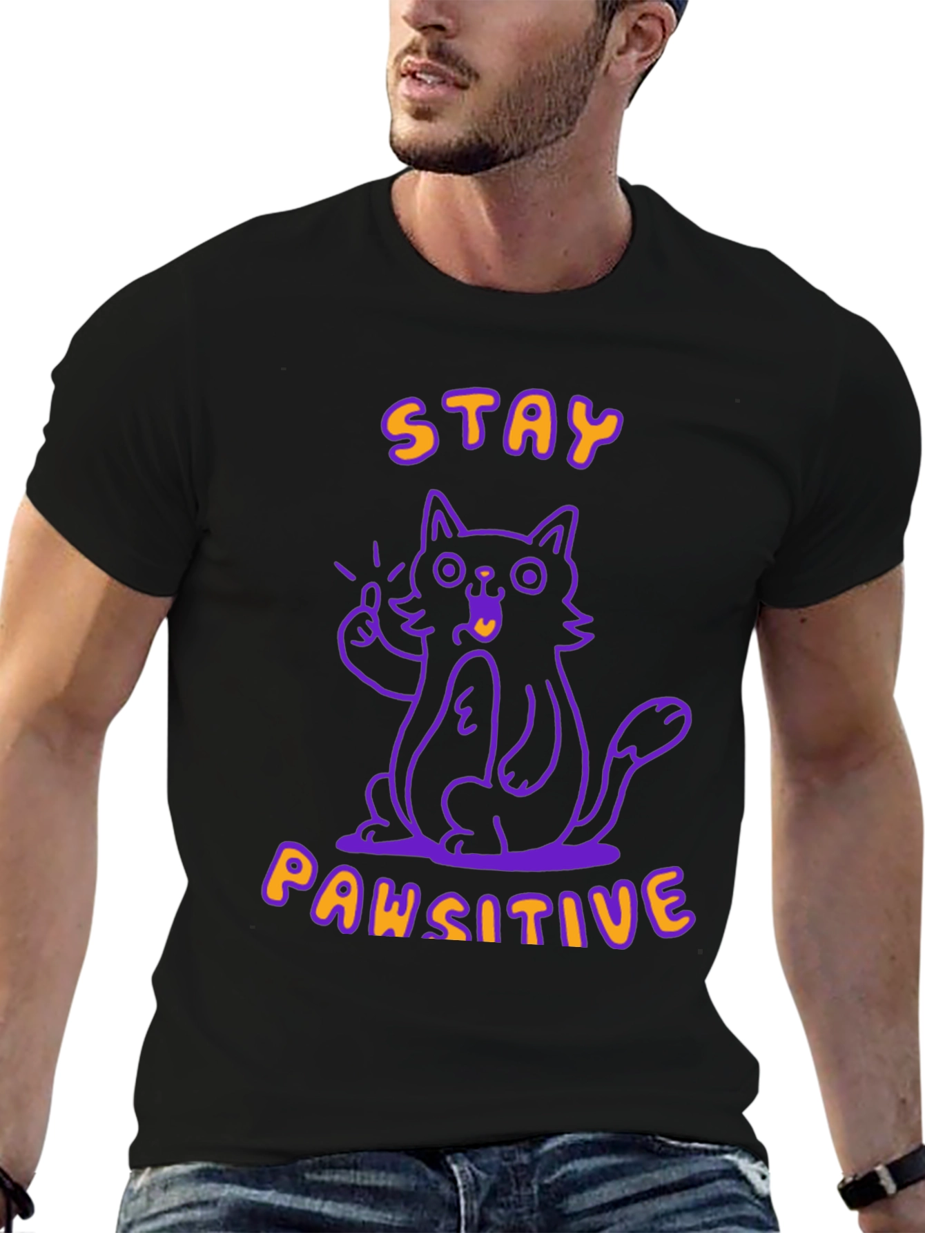 Black Stay Pawsitive Black T-Shirt view 6