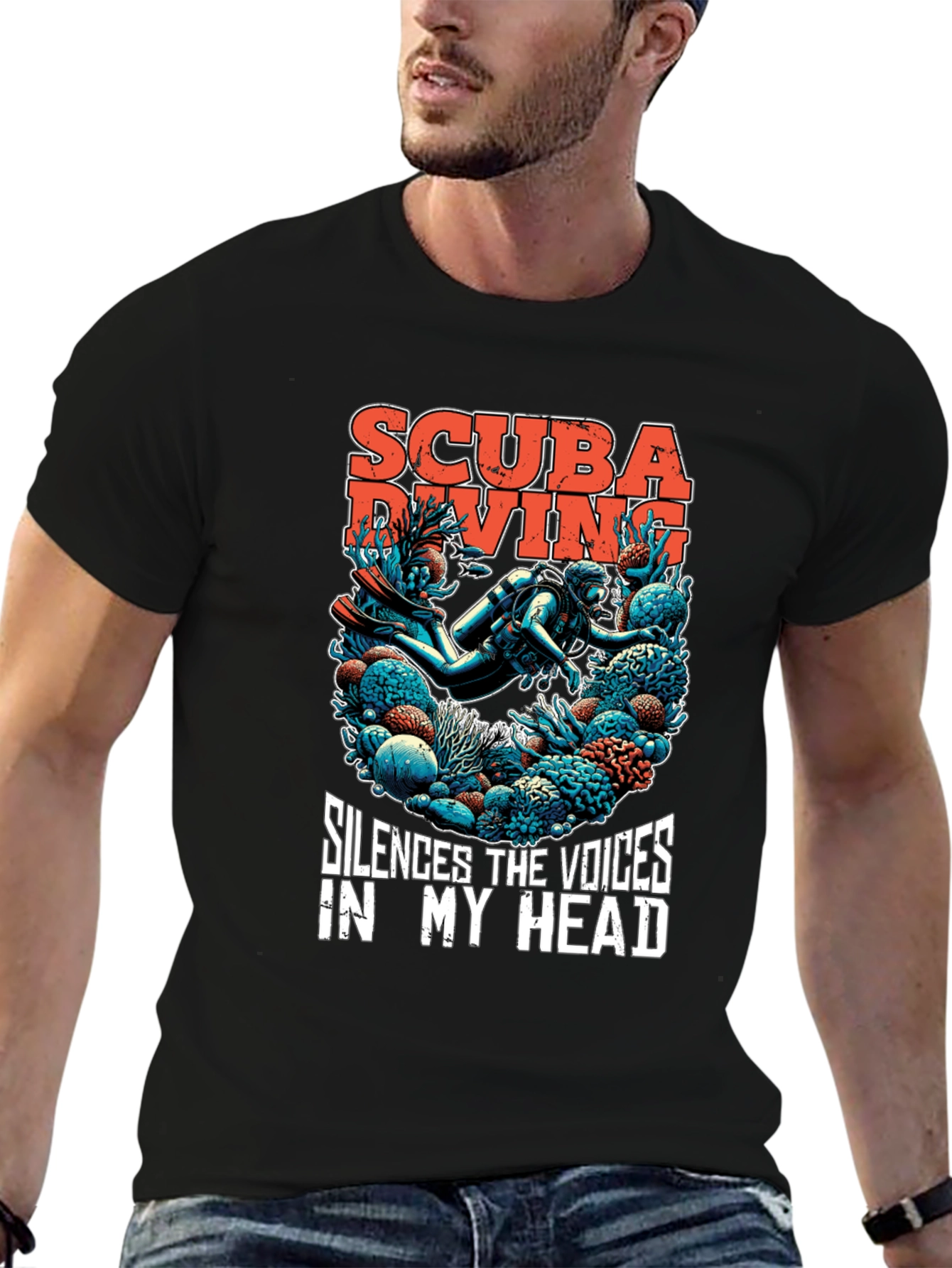 Black Scuba Diving T-Shirt - Silences the Voices Graphic Tee view 6