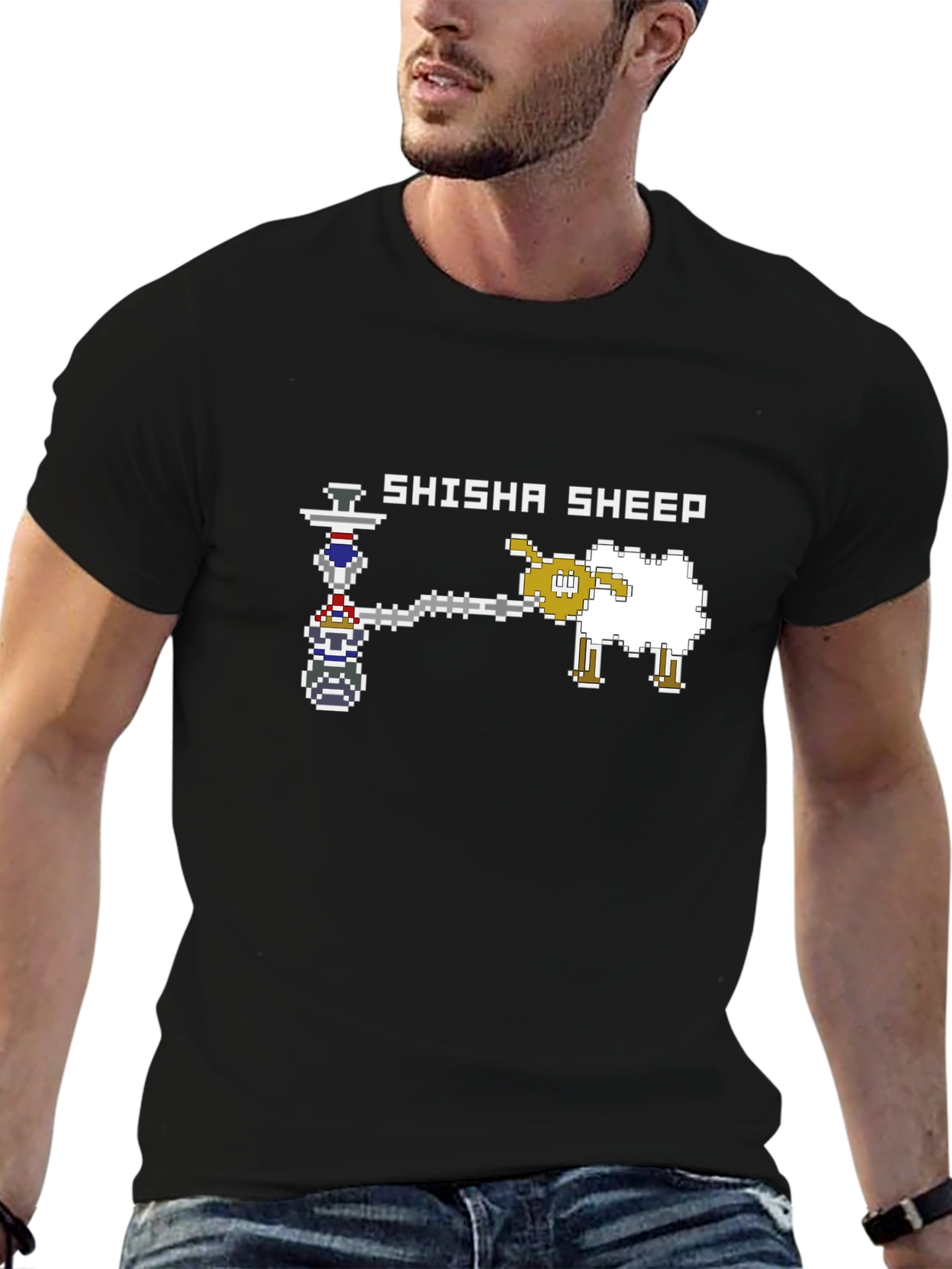 Black Shisha Sheep Graphic Black T-Shirt view 6