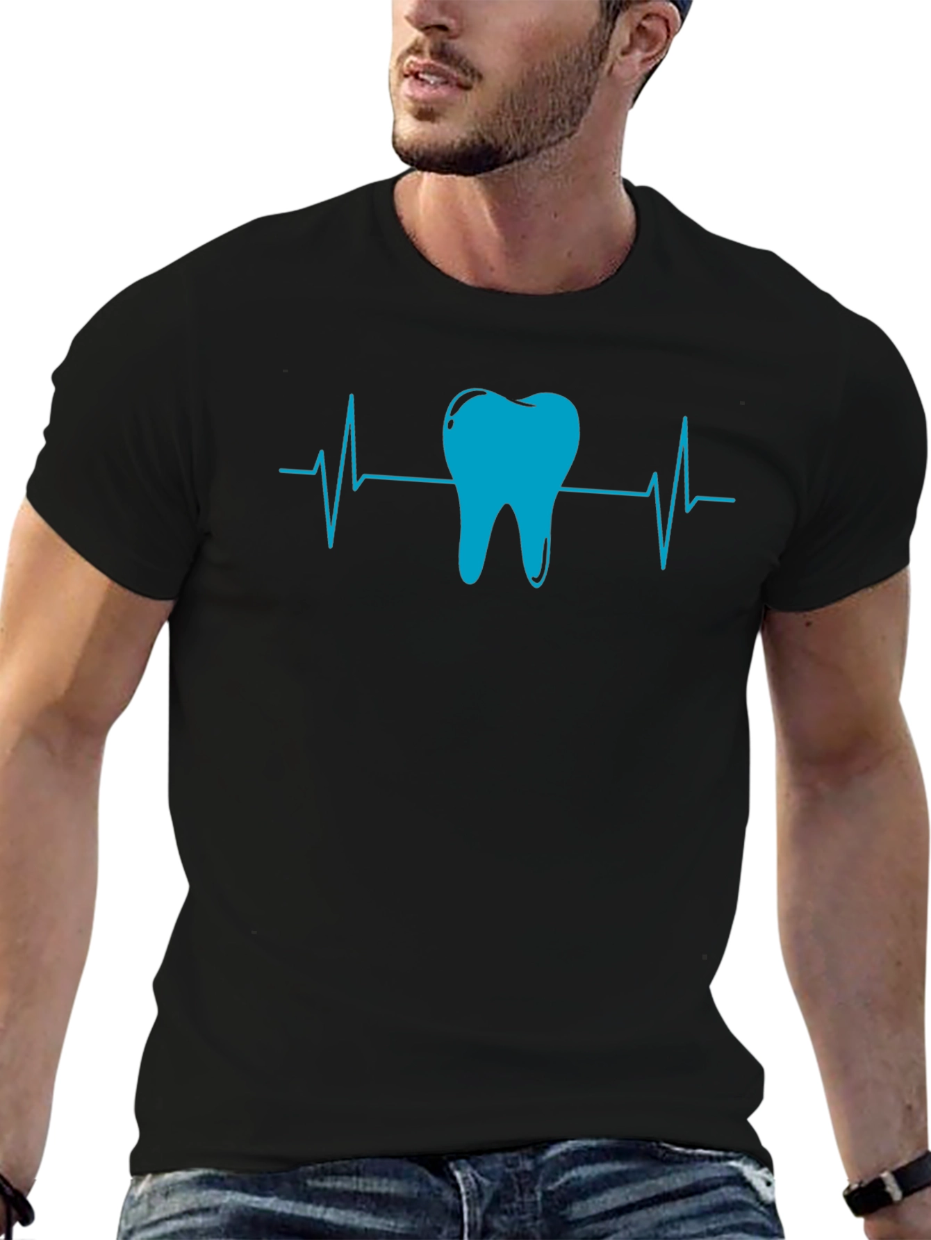 Black Dental Heartbeat T-Shirt - Black view 6