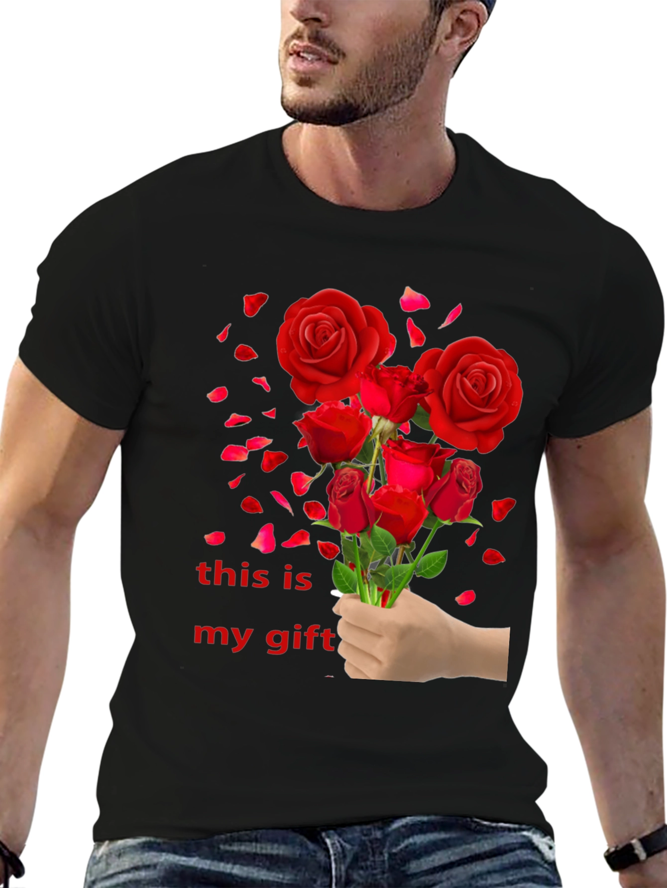 Black Red Roses Gift T-Shirt view 6