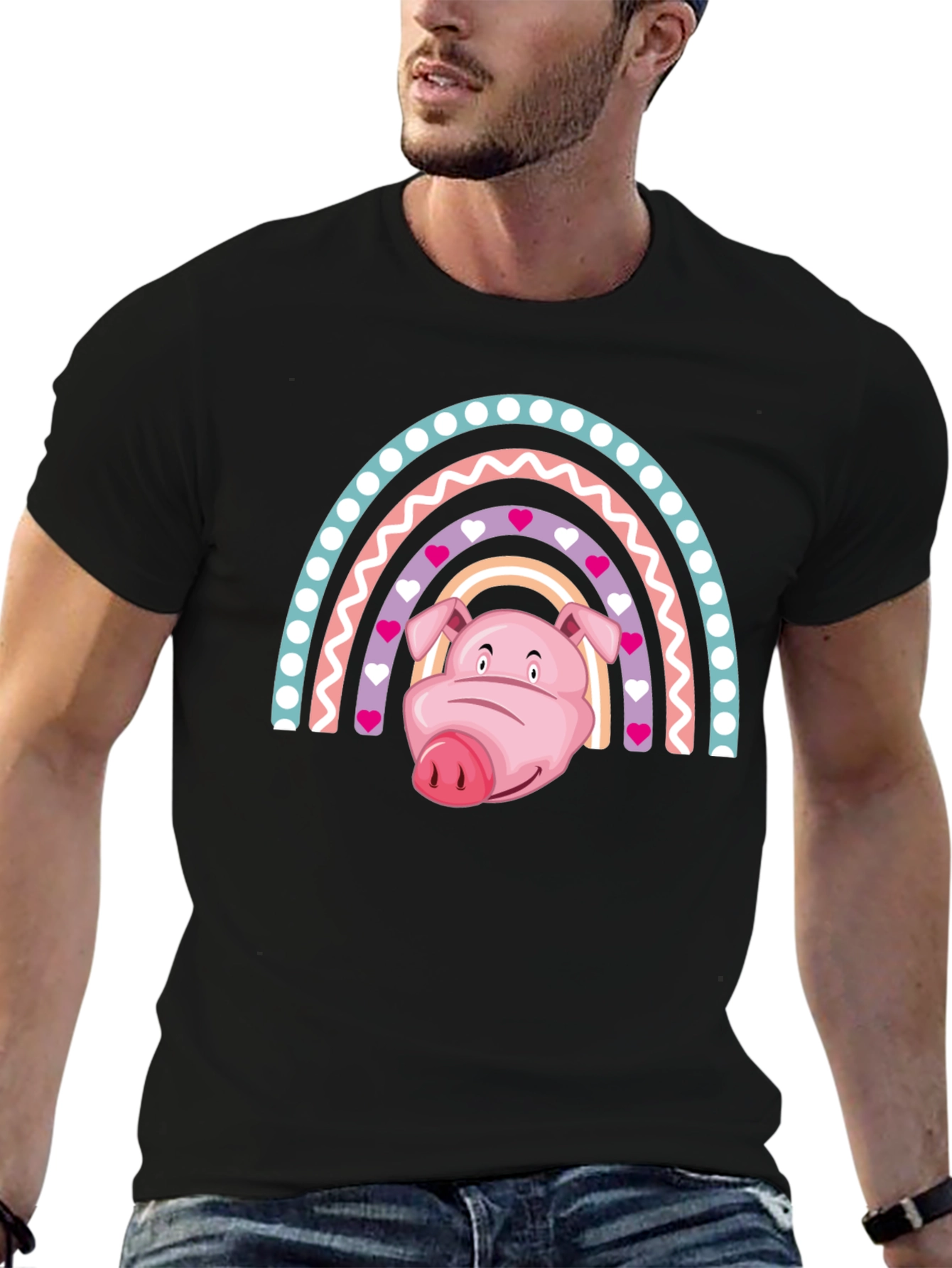 Black Rainbow Pig Graphic Tee view 6