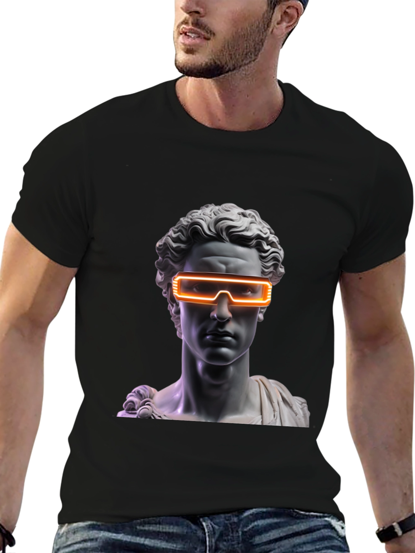 Black Neon Statue Graphic Tee - Modern Art T-Shirt view 6