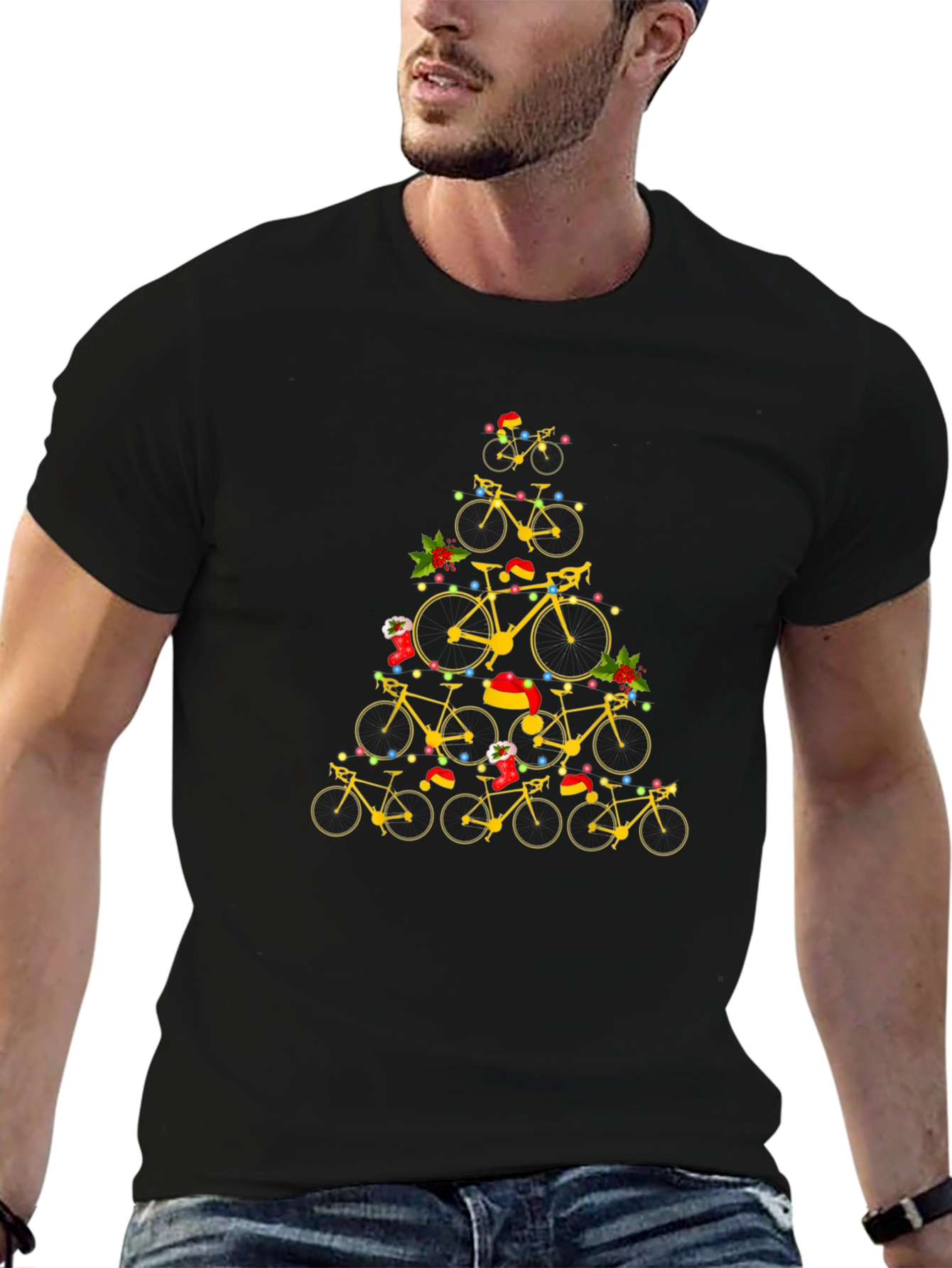 Black Bicycle Christmas Tree Graphic Tee view 6