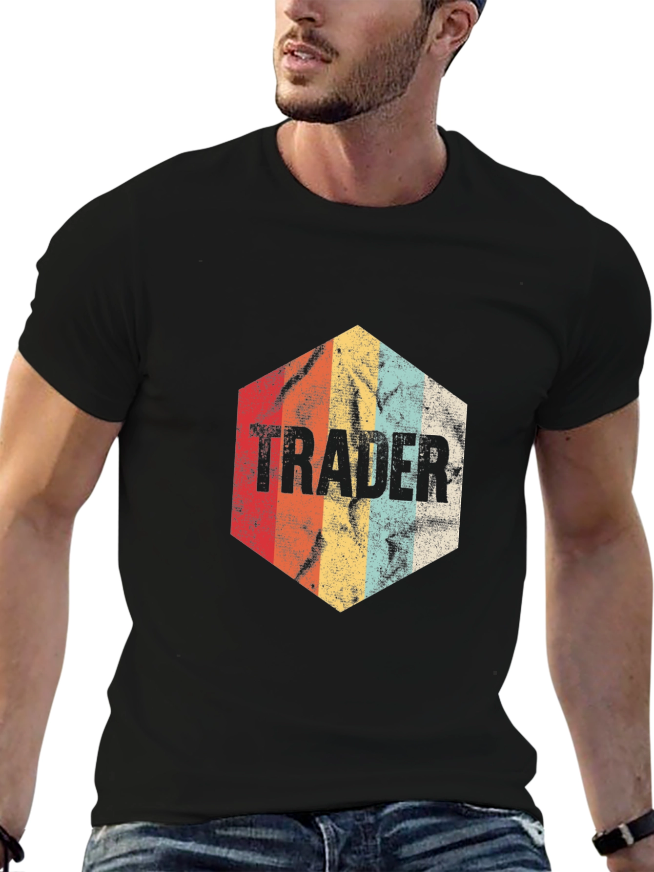 Black Vintage Trader T-Shirt - Retro Investment Style view 6