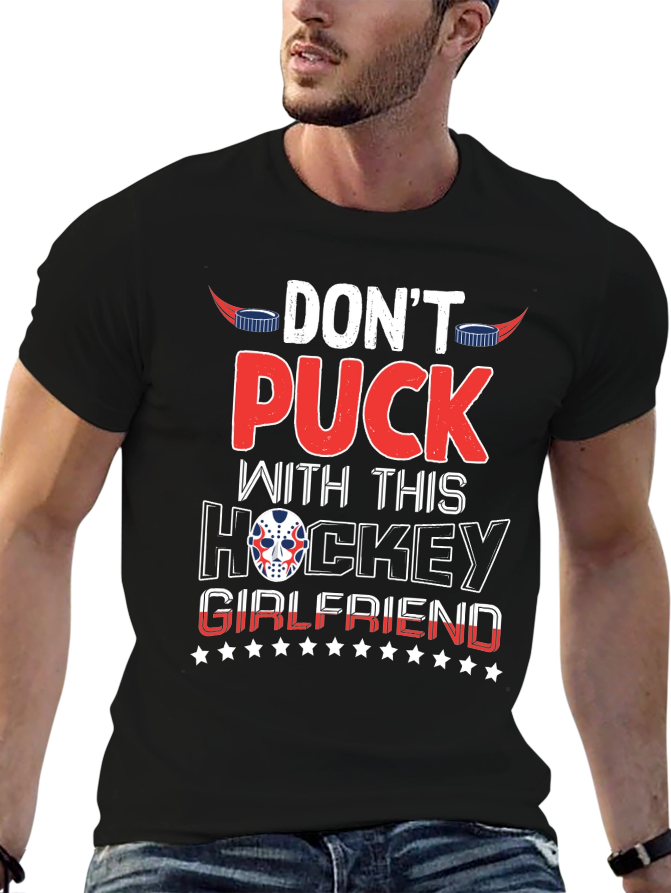 Black Don't Puck With Hockey Girlfriend Black T-Shirt view 6