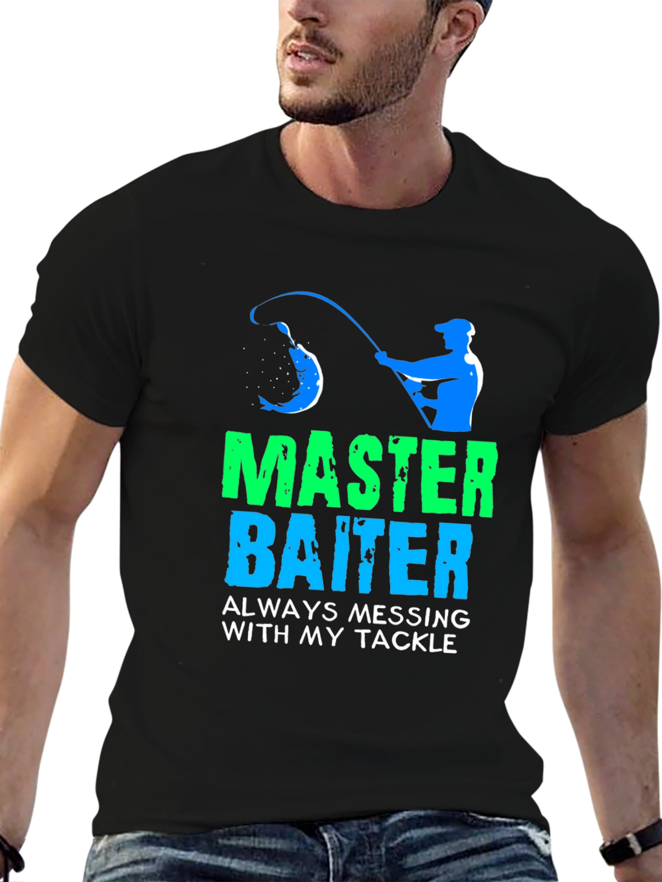 Black Master Baiter Fishing T-Shirt - Funny Angler Design view 6