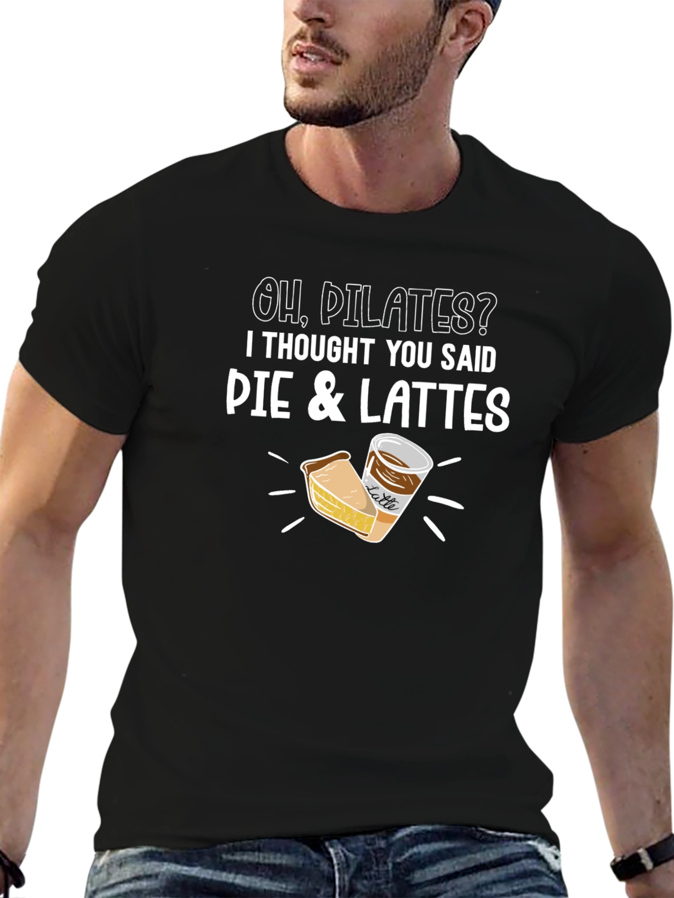 Black Pie & Lattes Graphic Tee - Funny Pilates Misunderstanding view 6