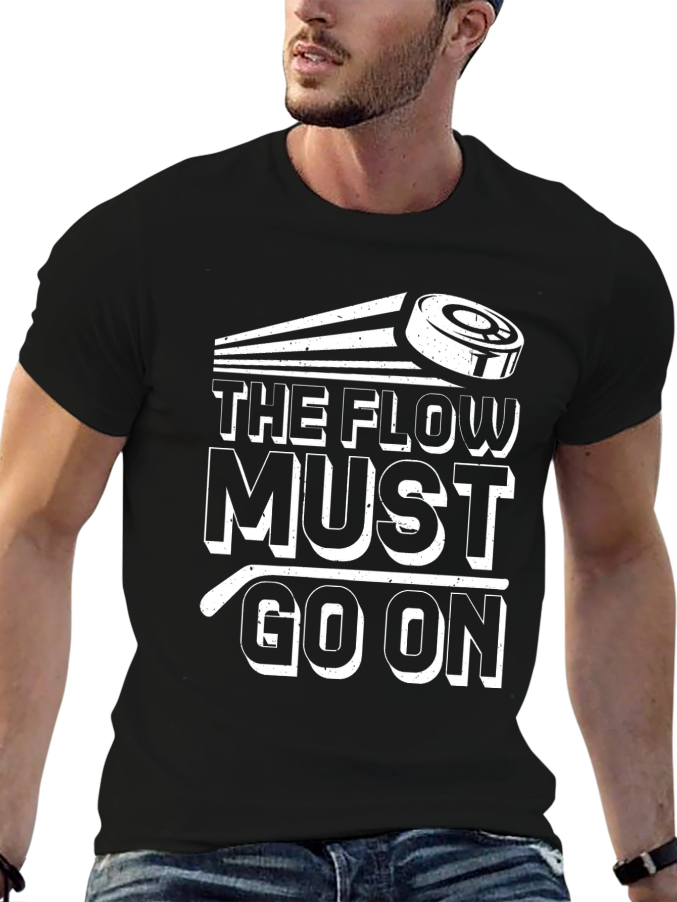 Black The Flow Must Go On Hockey T-Shirt view 6