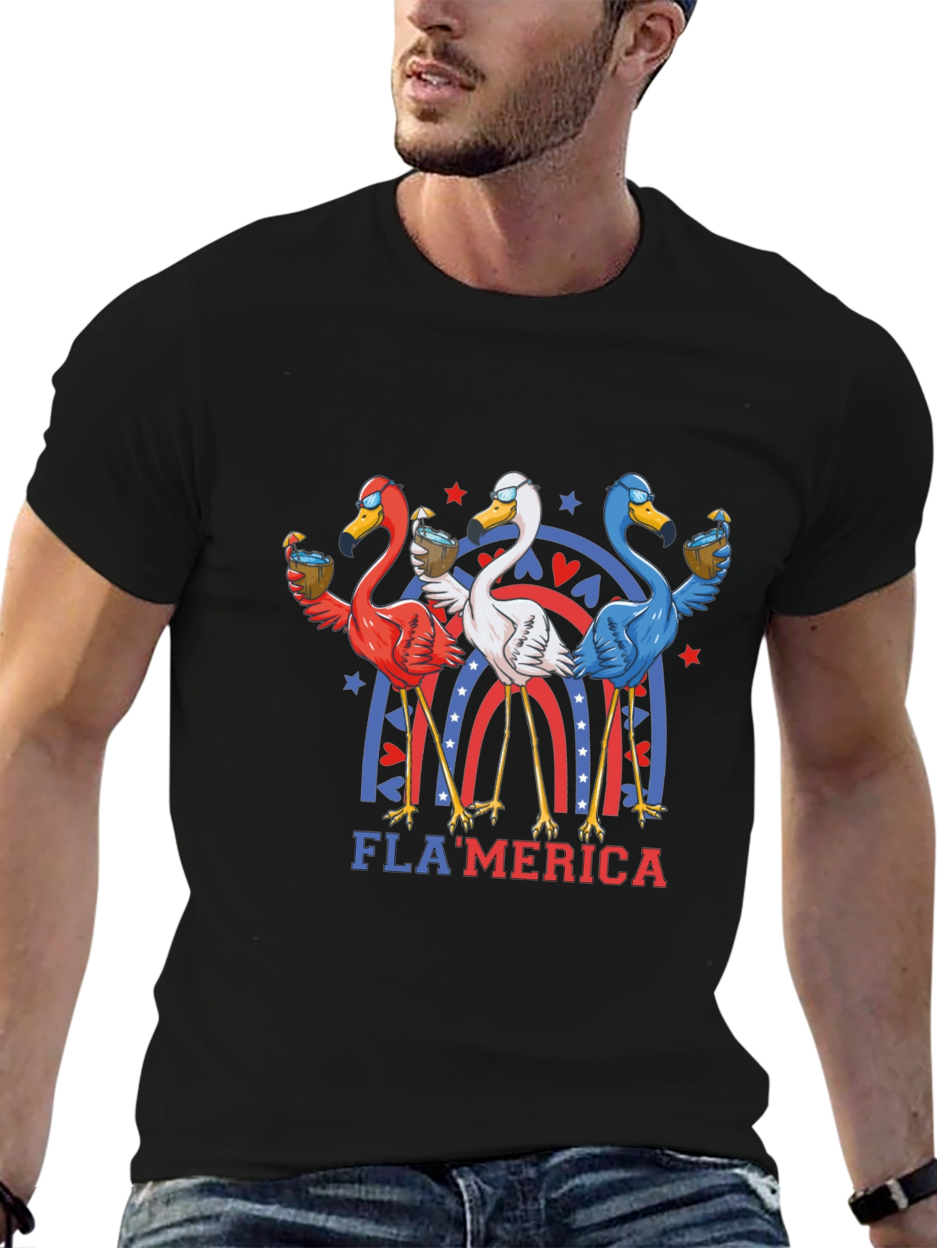 Black Fla'merica Patriotic Flamingo T-Shirt view 6