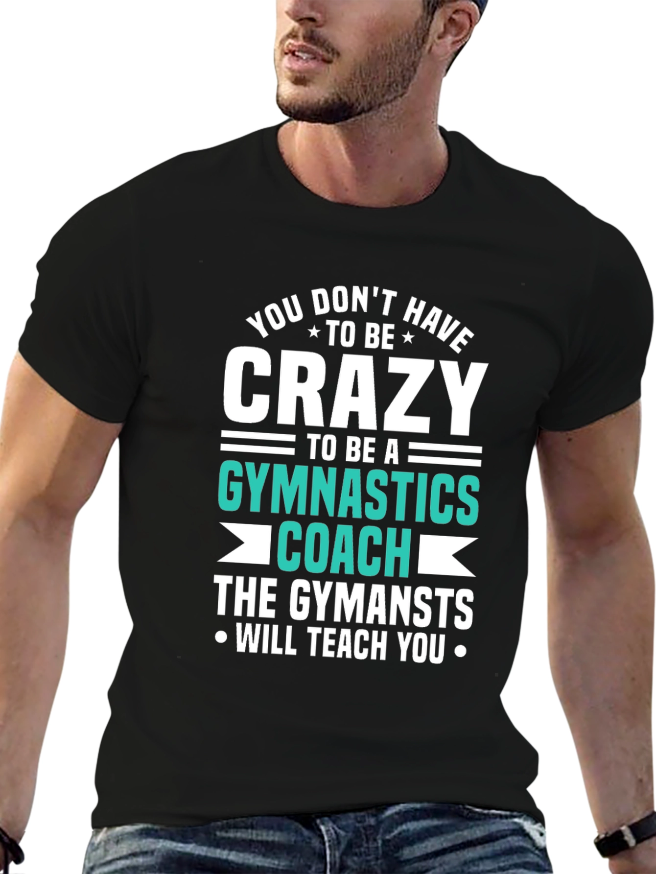 Black Crazy Gymnastics Coach T-Shirt view 6