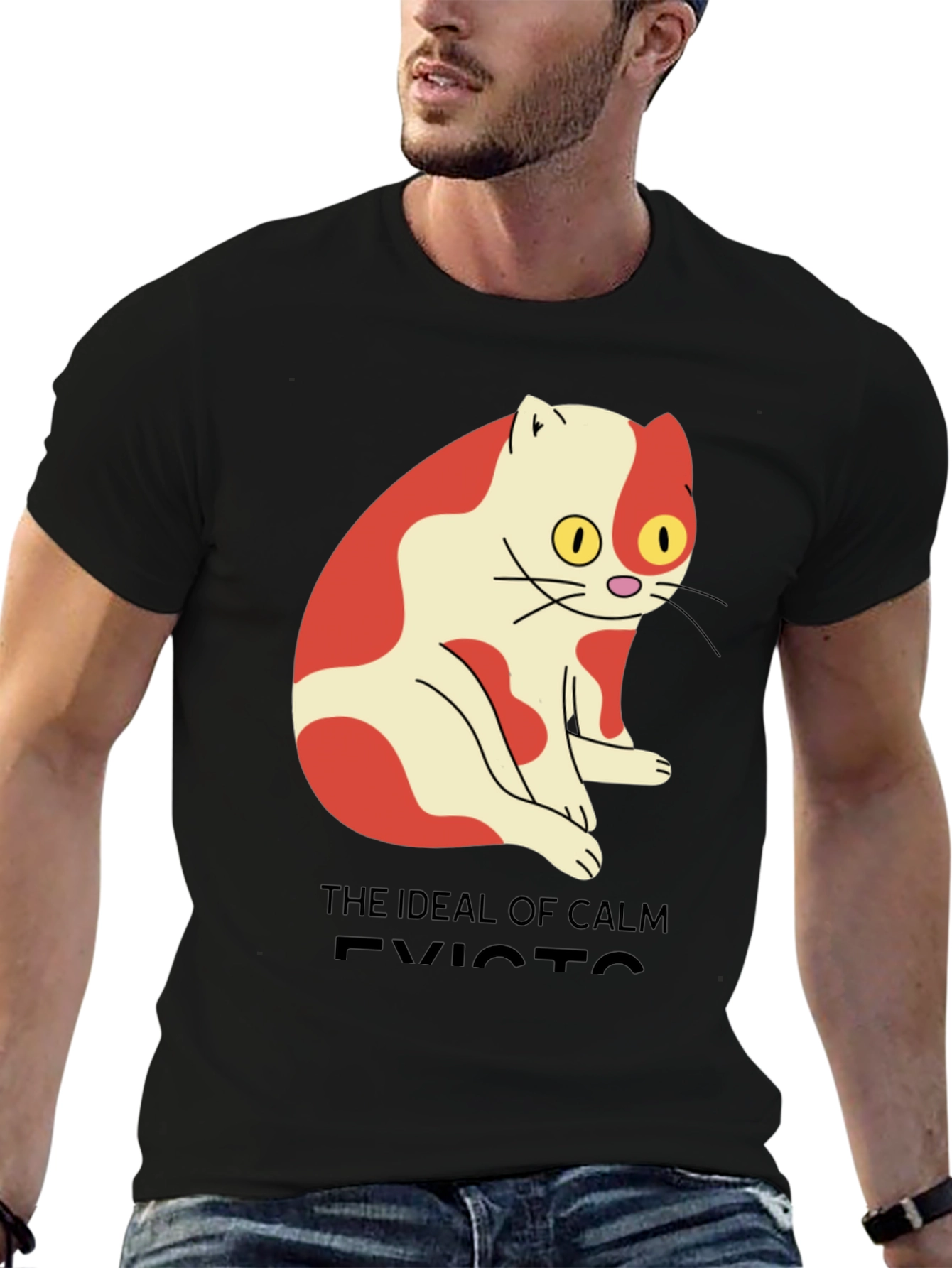 Men's "Ideal of Calm Exists" Cat Graphic T-Shirt - 6