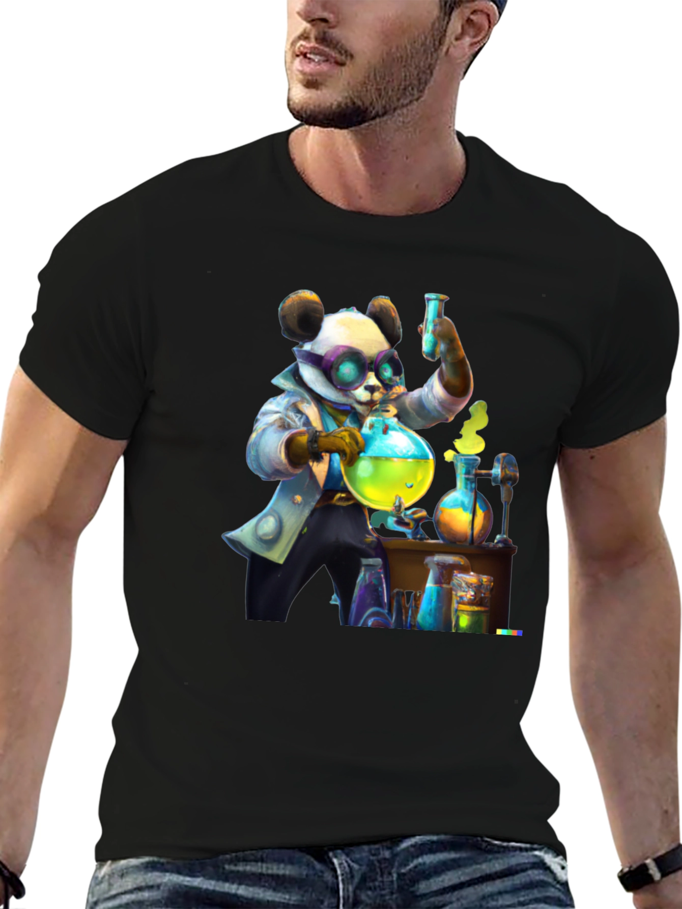 Black Mad Scientist Panda T-Shirt view 6
