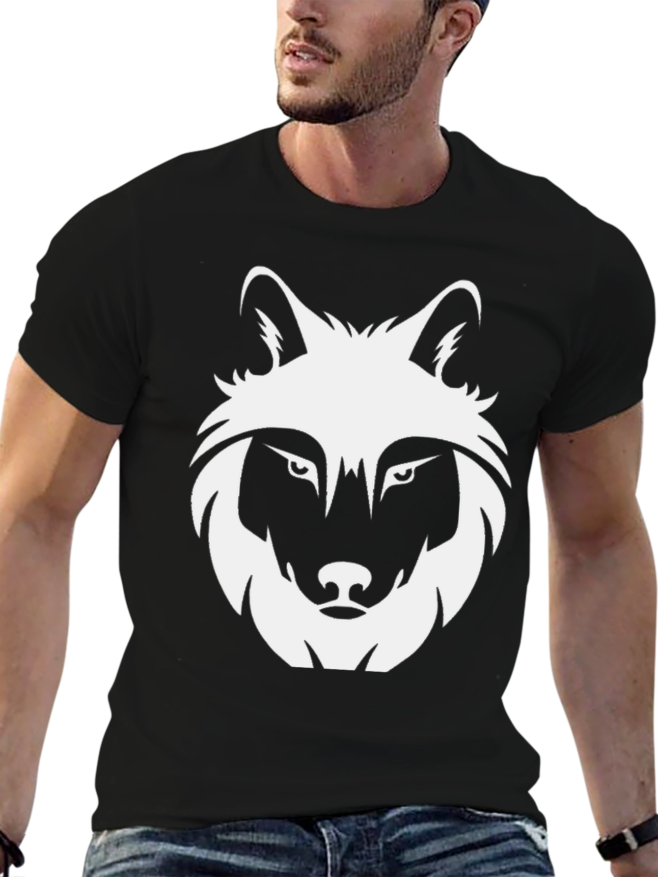 Black Men's Black Wolf Graphic Tee view 6