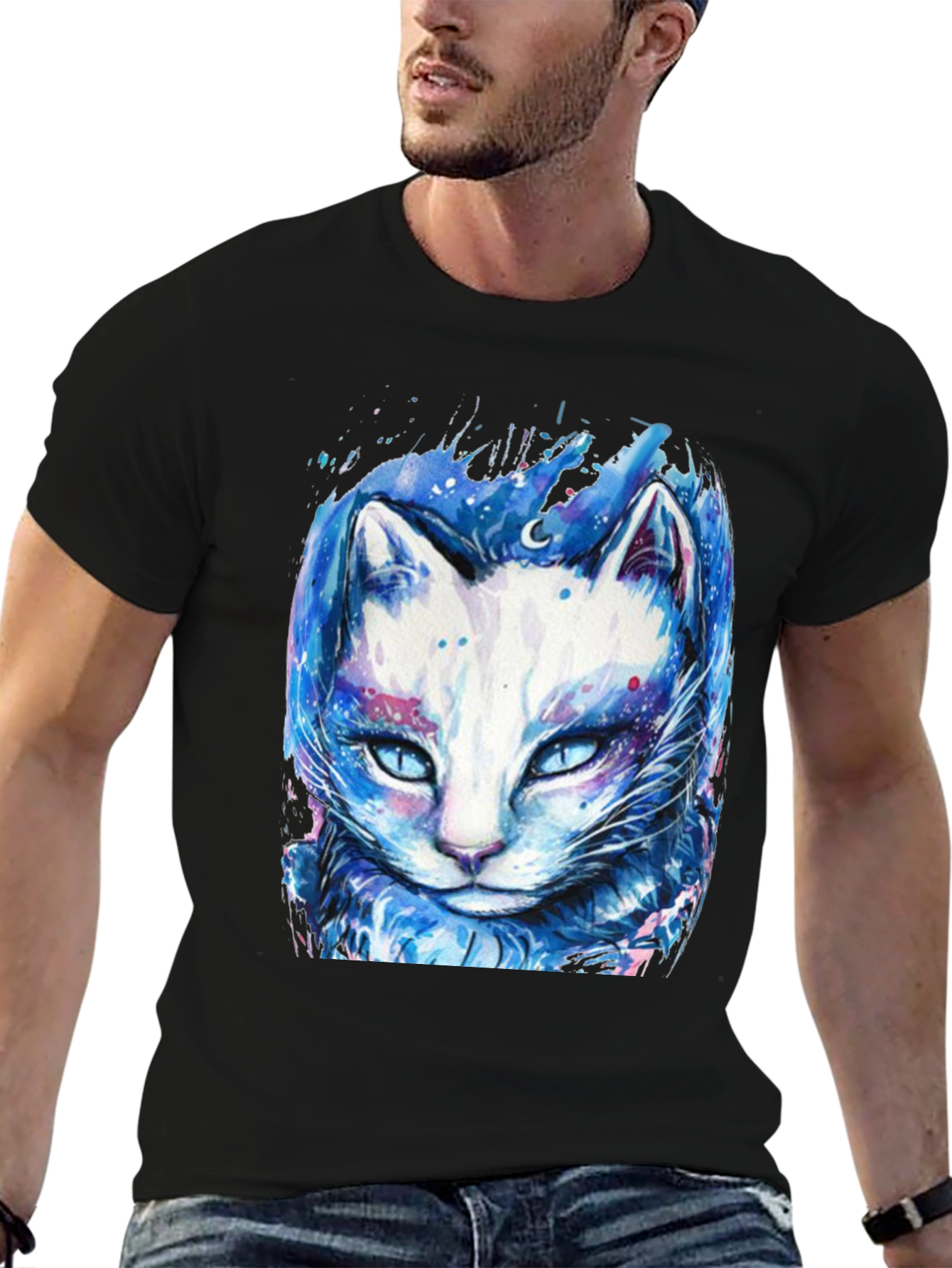 Black Cosmic Cat Graphic Tee - Black T-Shirt view 6