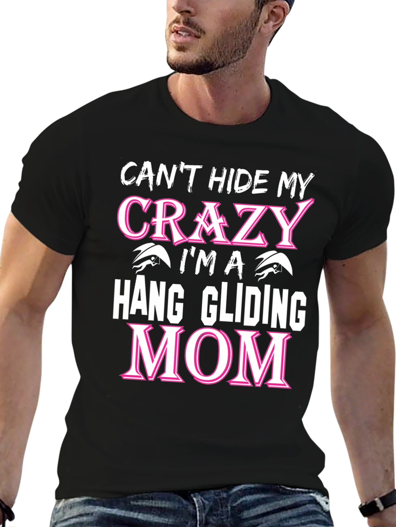 Black Crazy Hang Gliding Mom T-Shirt - Novelty Graphic Tee view 6