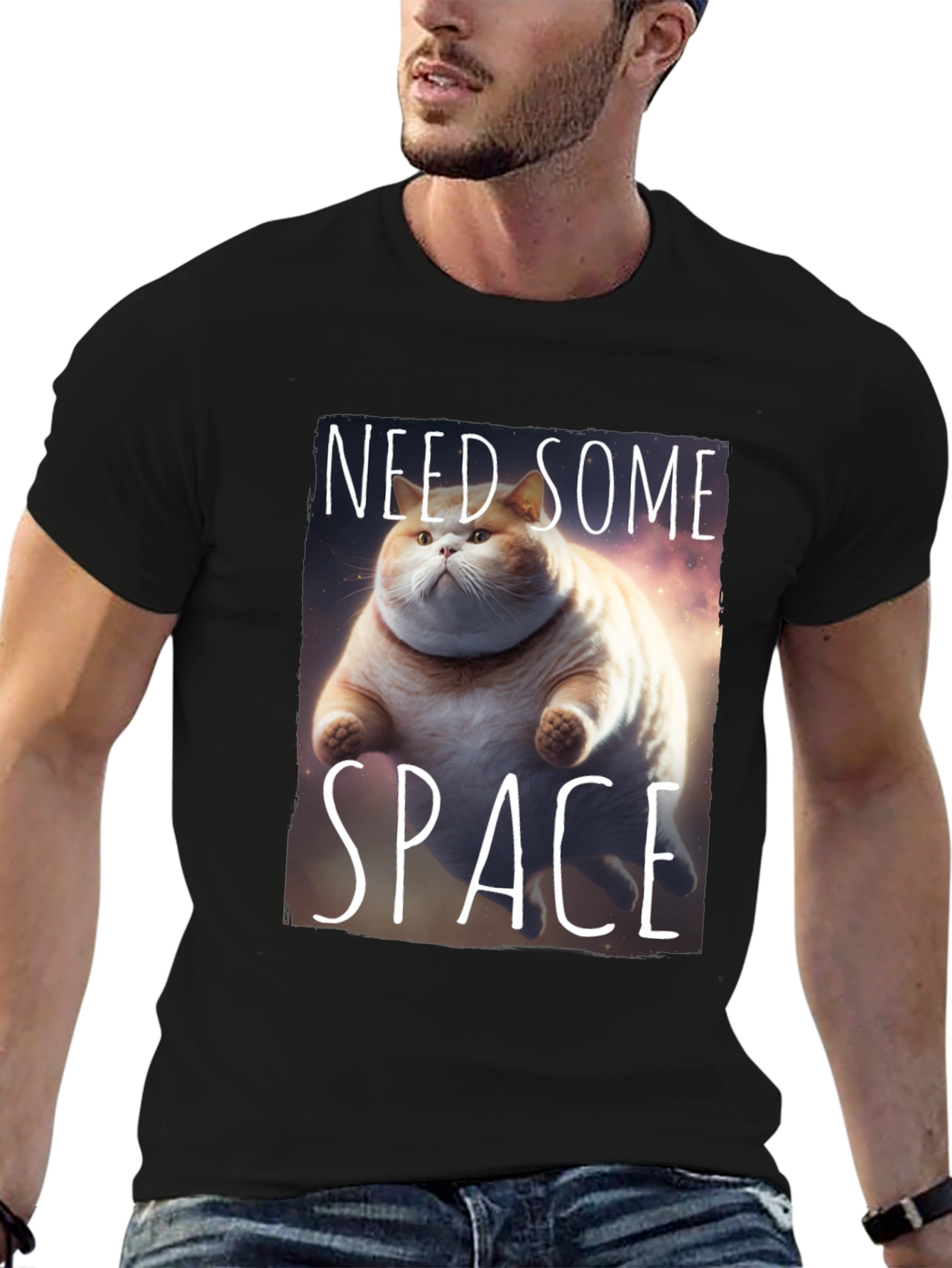 Black Need Some Space Cat T-Shirt view 6