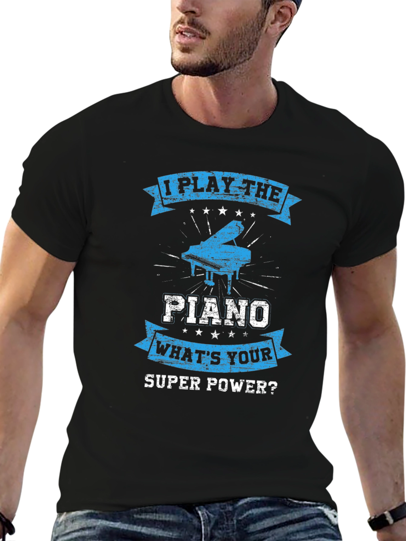 Black I Play The Piano T-Shirt: What's Your Super Power? view 6