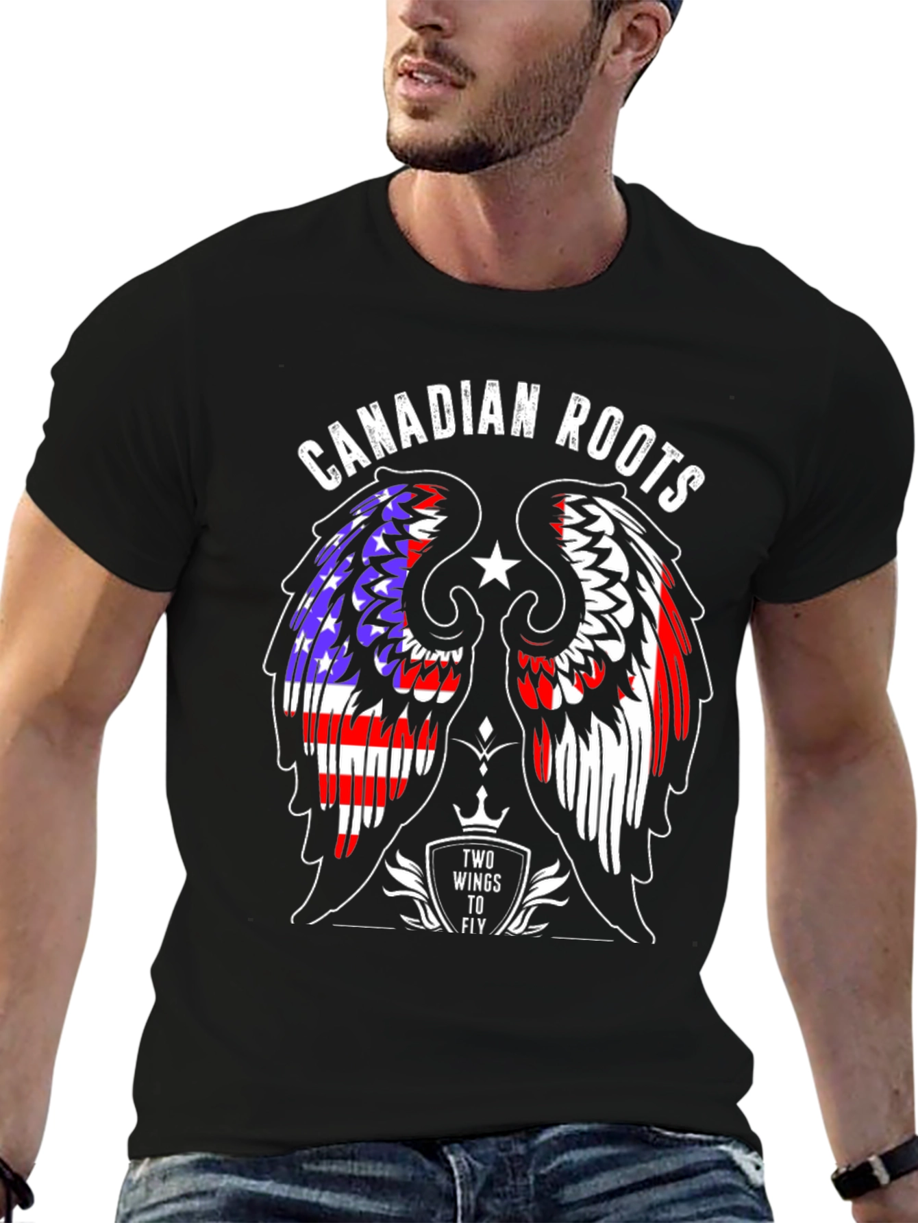 Black Canadian Roots T-Shirt - Two Wings to Fly view 6