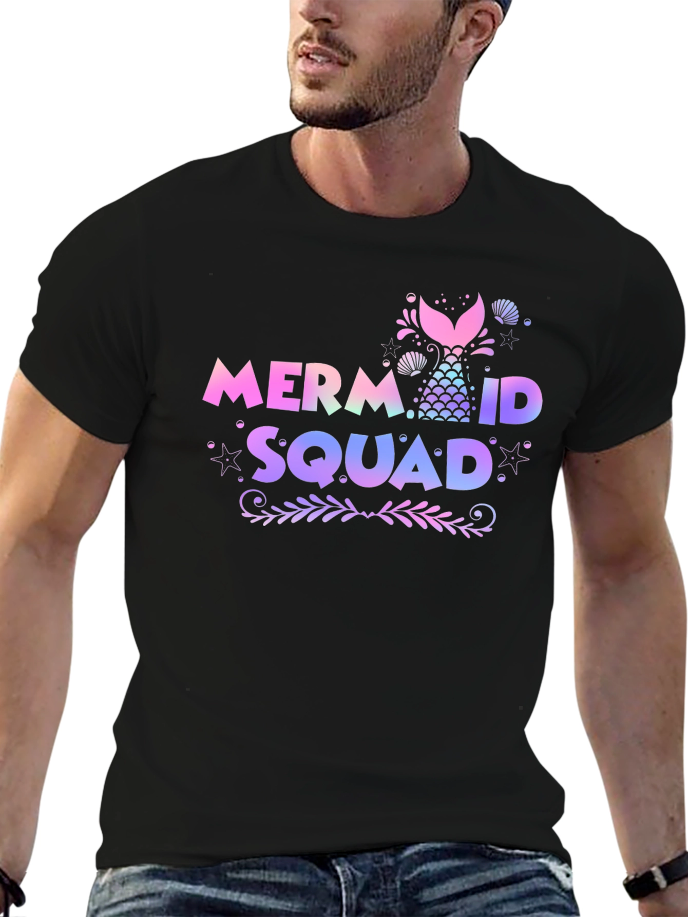 Black Mermaid Squad Tee - Black Cotton Crew Neck view 6