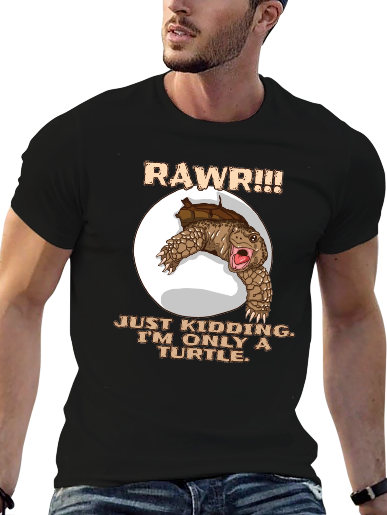 Black Funny Turtle RAWR Graphic T-Shirt view 6