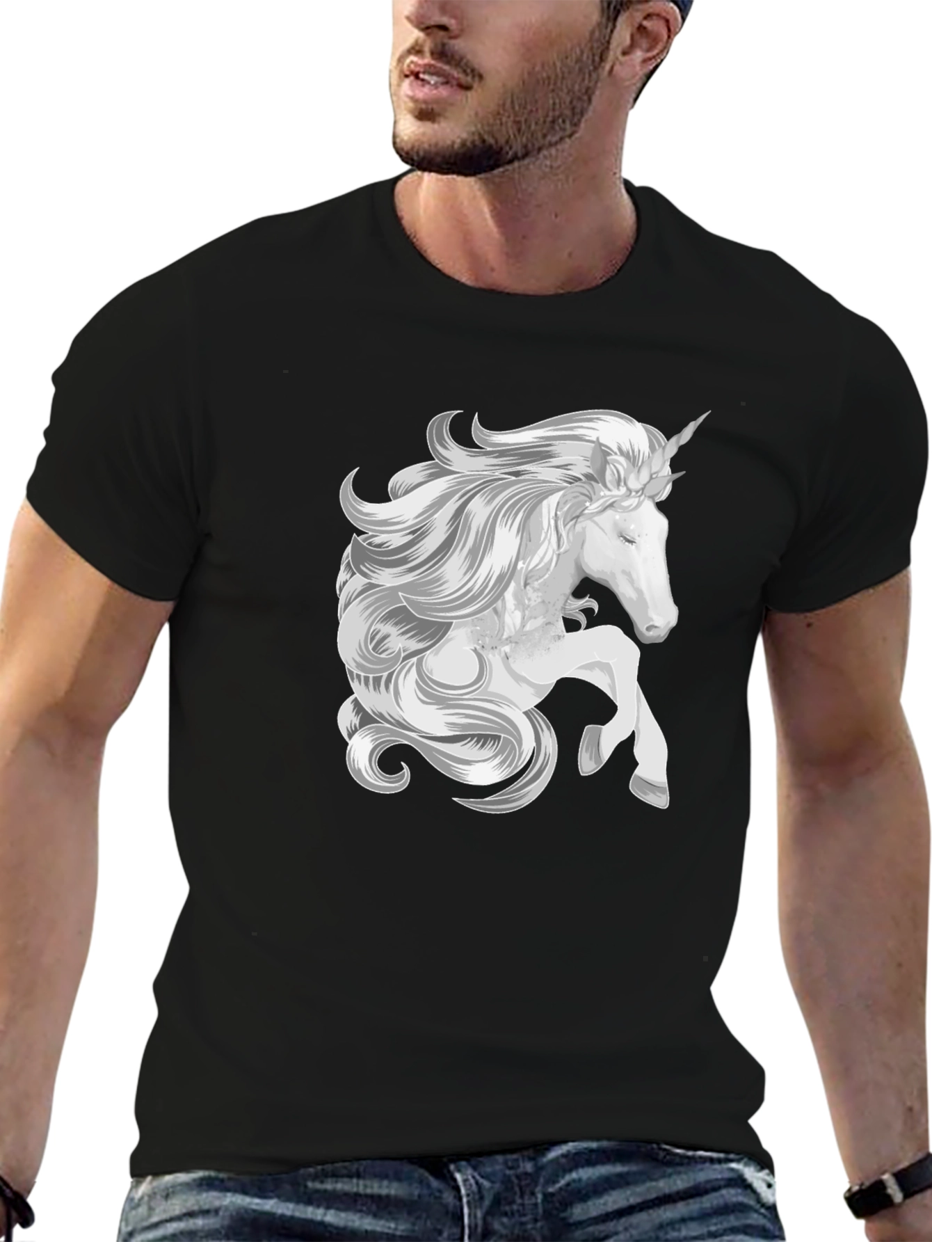 Black Unicorn Graphic Black T-Shirt - Fantasy Style view 6