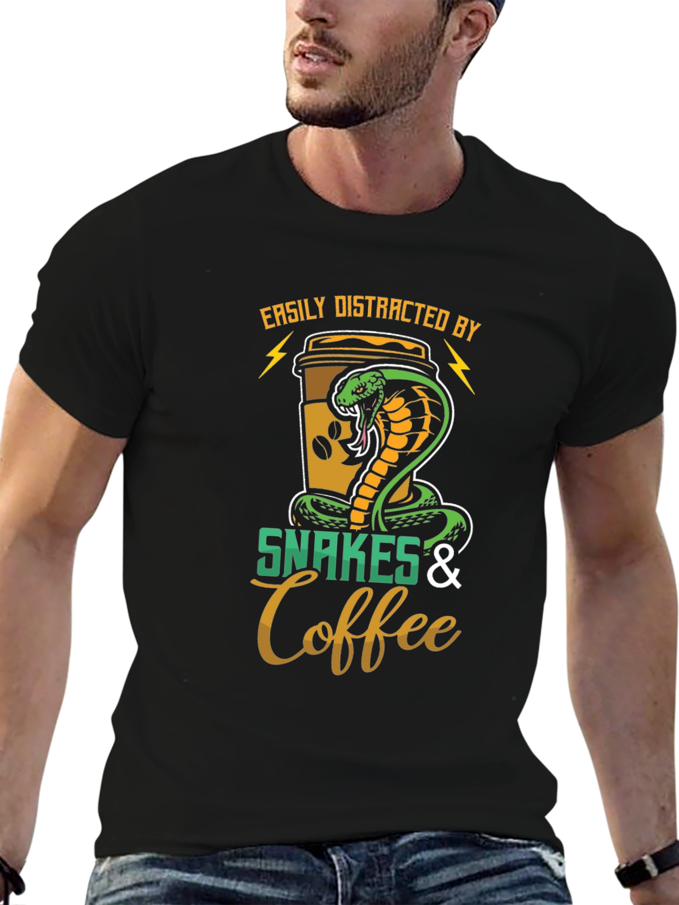 Black Snakes & Coffee T-Shirt: Easily Distracted Tee view 6