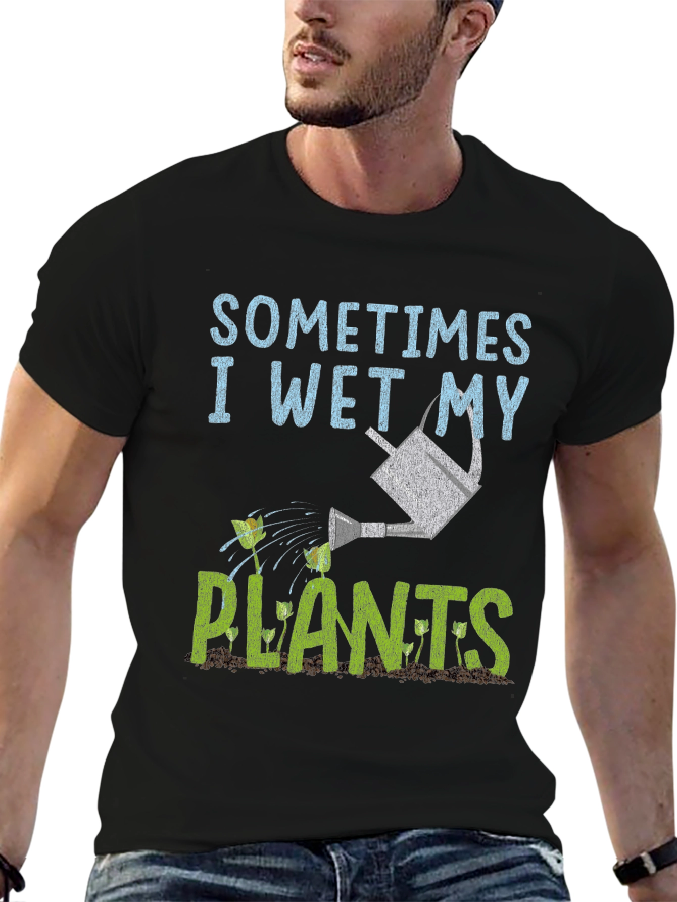Black Funny Gardening T-Shirt - I Wet My Plants view 6