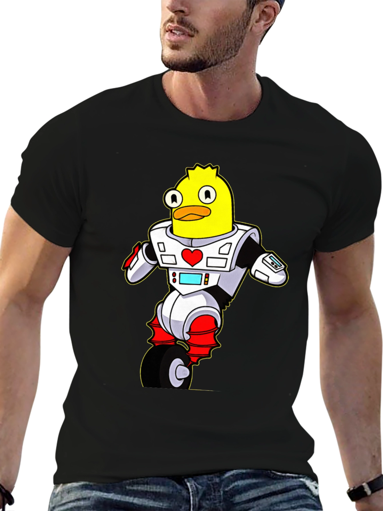 Black Robot Duck T-Shirt - Sci-Fi Cartoon Tee view 6