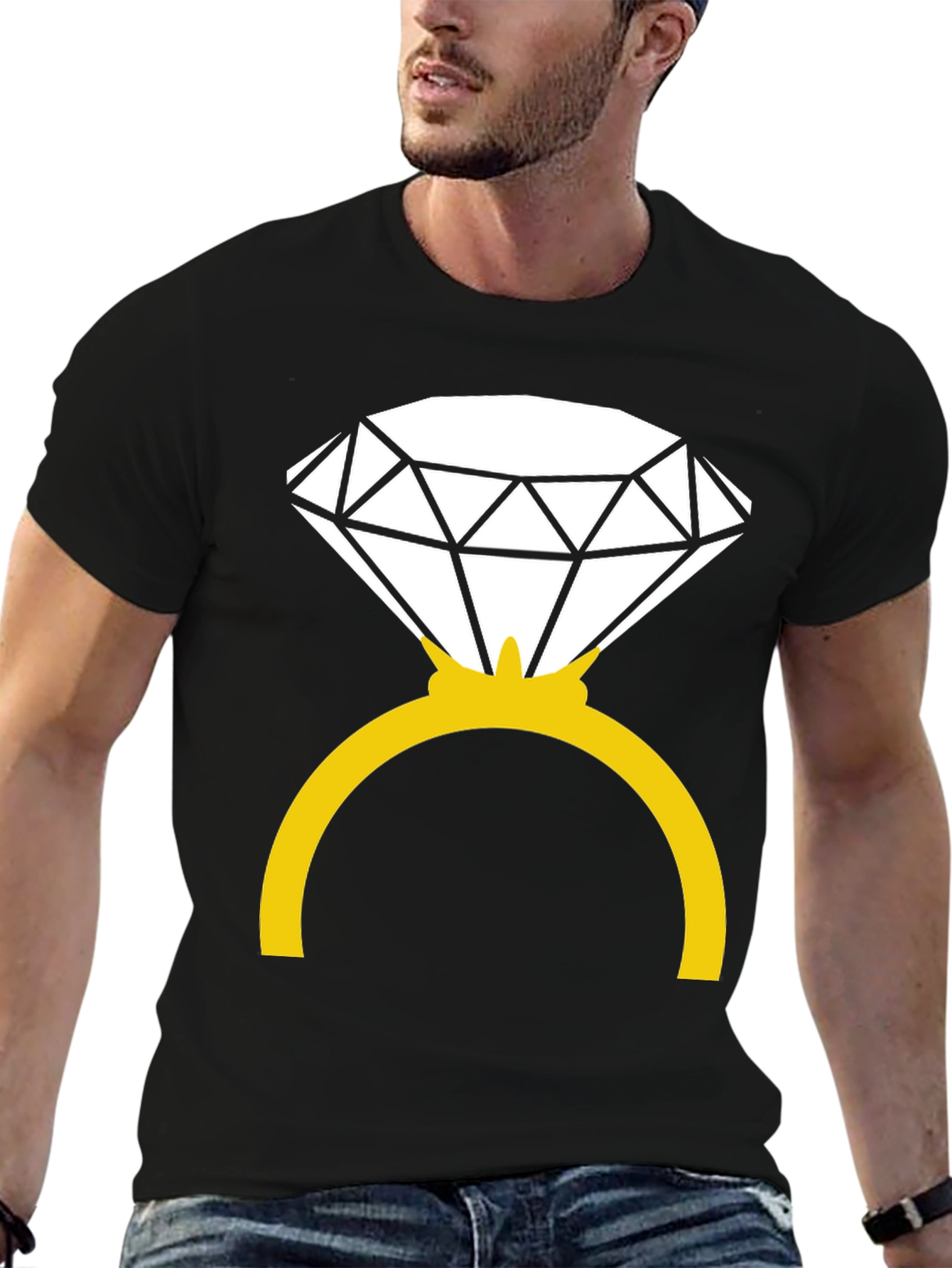 Black Diamond Ring Graphic Tee - Black Cotton Blend view 6