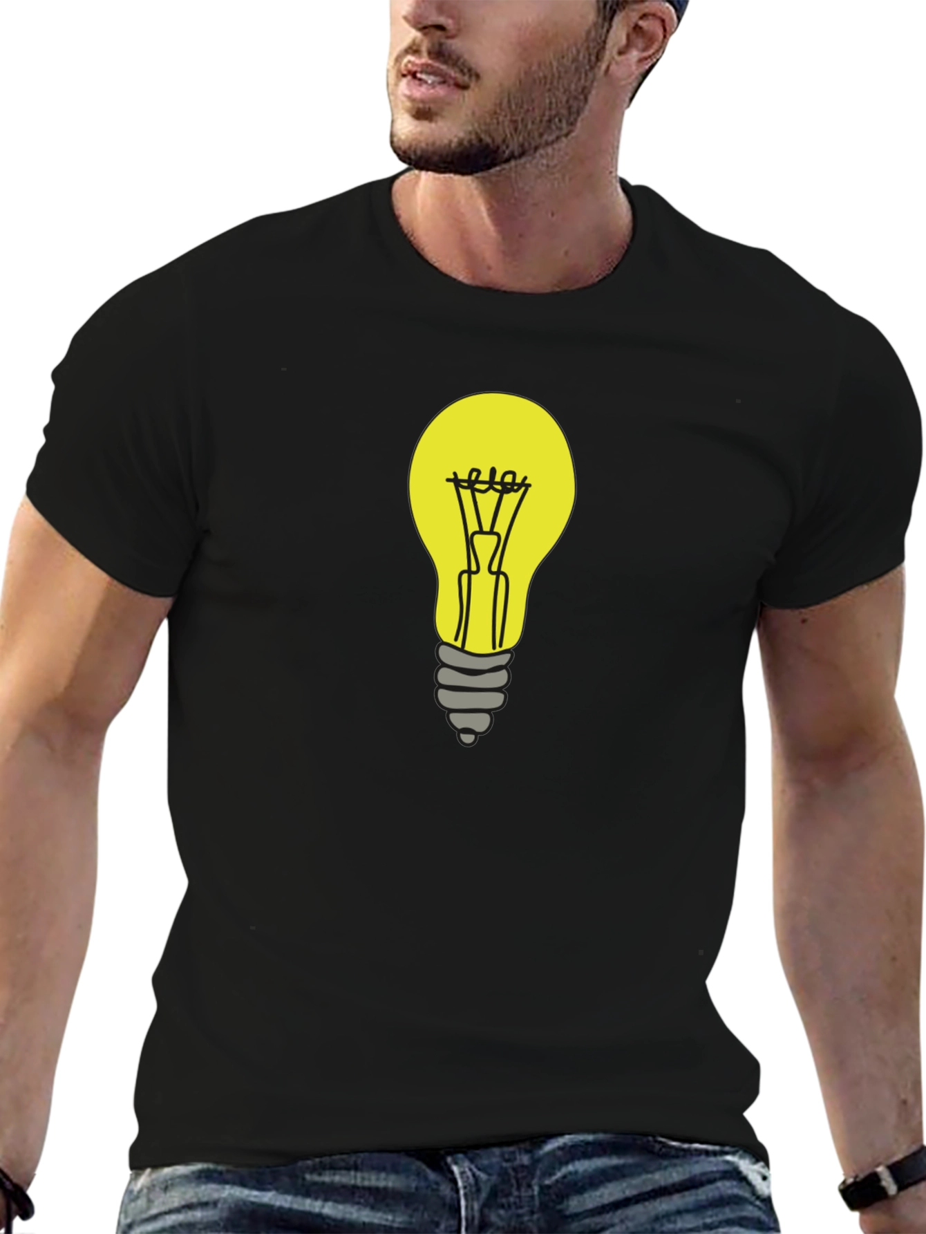 Black Light Bulb Graphic Tee - Black Cotton T-Shirt view 6